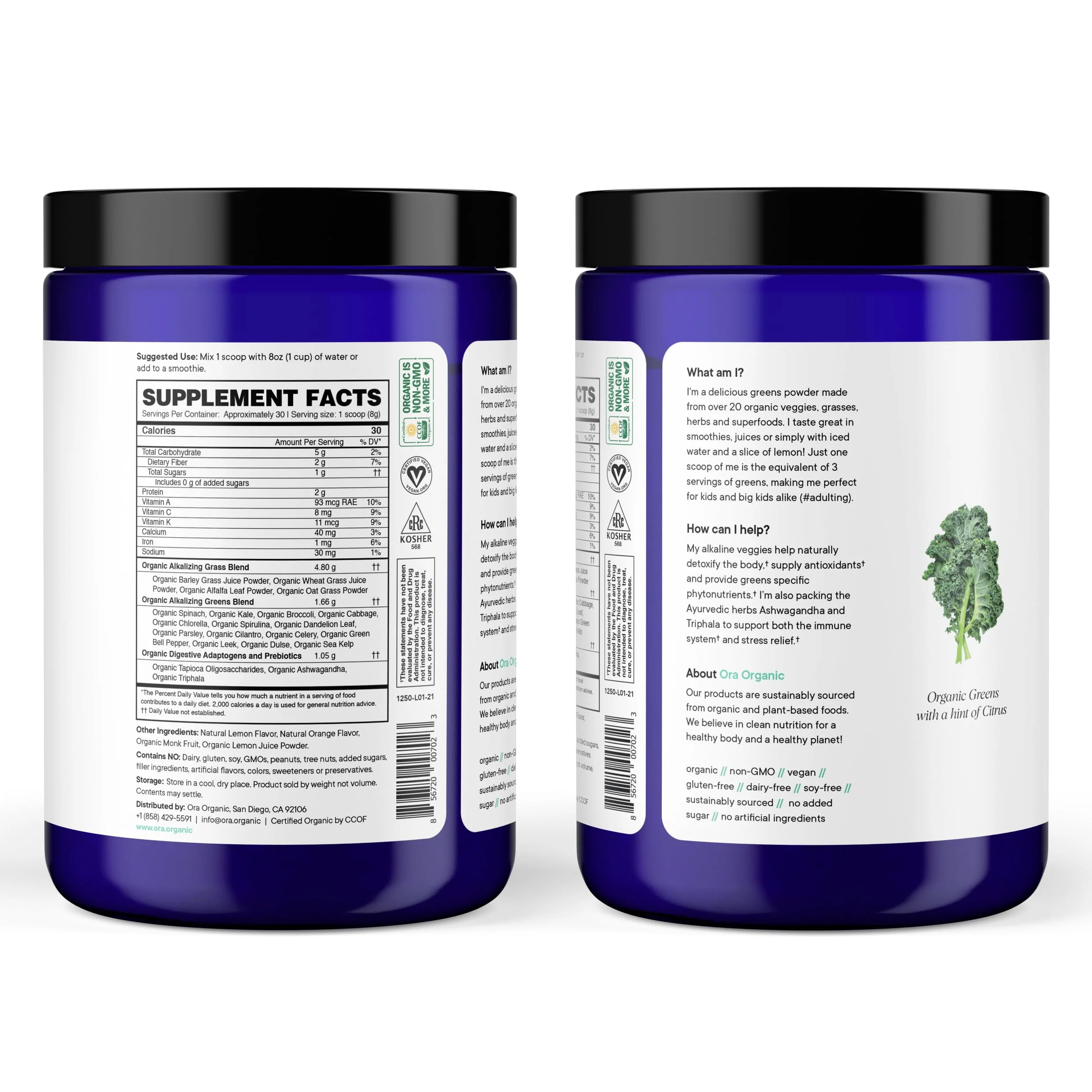 Ora Organic Greens Powder - Vegan, Gluten-Free, Organic Super Greens Drink for Energy and Detox | Antioxidants & Adaptogenic Herbs | 20+ Superfood Greens Blend - Citrus Flavor, 30 Servings - Image 7