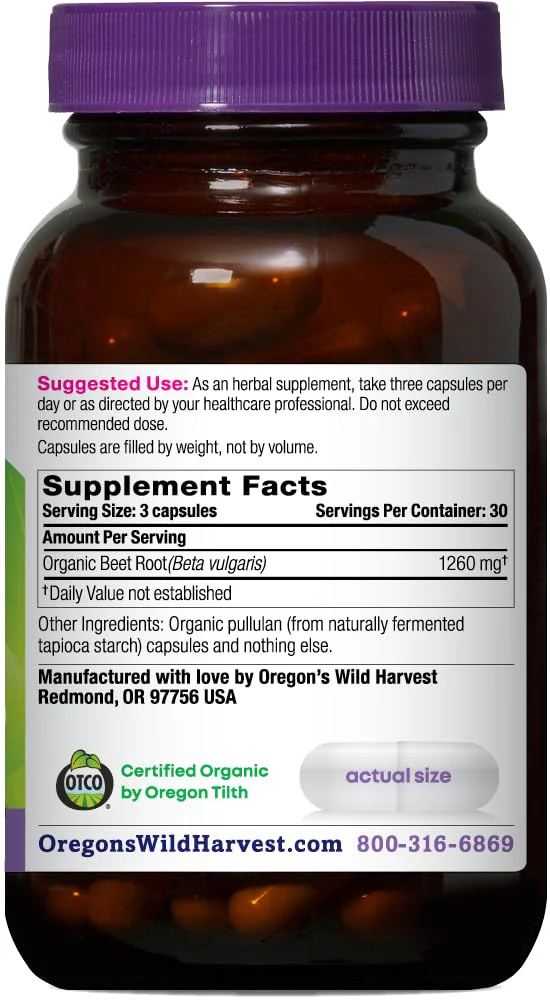 Oregon's Wild Harvest Organic Beet Root Capsules – 90 Vegan Capsules – USDA Certified Organic Beet Root Powder – Non-GMO, Gluten-Free, Dairy-Free, Soy-Free – Grown in North America – Made in The USA - Image 8