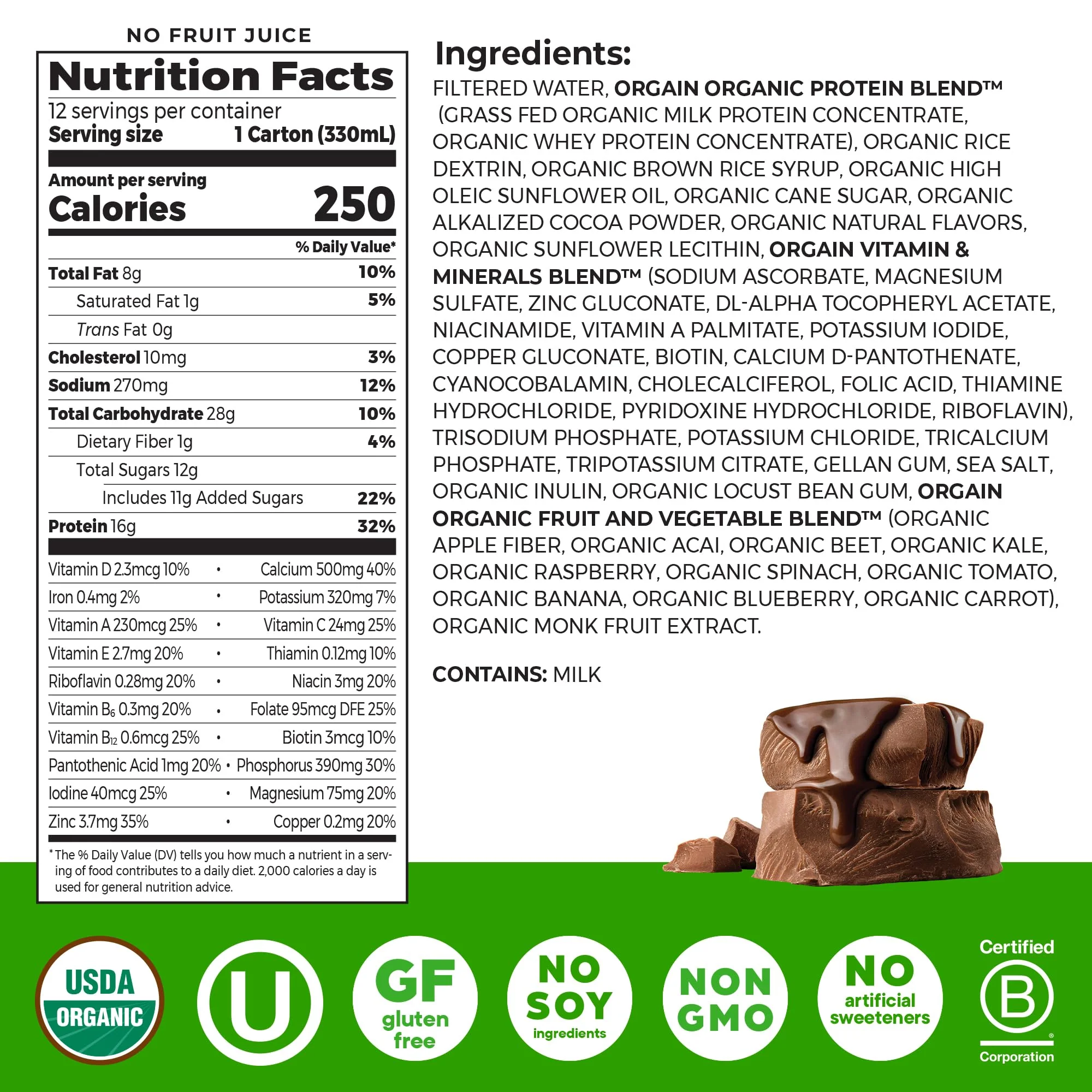 Orgain Organic Nutritional Protein Shake, Creamy Chocolate Fudge - 16g Grass Fed Whey Protein, Meal Replacement, 20 Vitamins & Minerals, Fruits & Vegetables, Gluten Free, Non-GMO, 11 Fl Oz (12 Pack) - Image 7