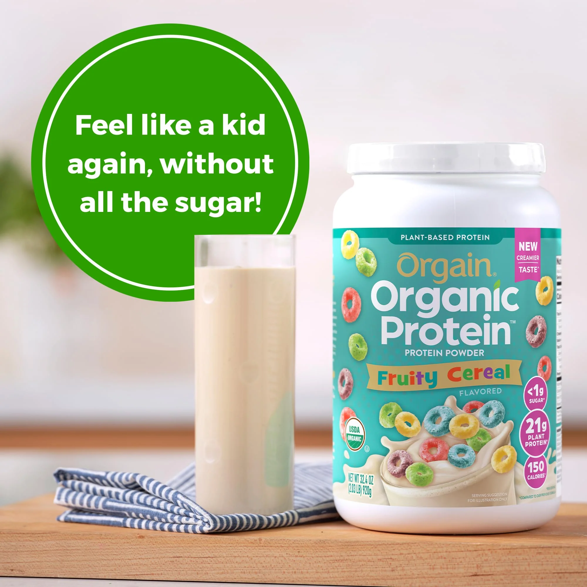 Orgain Organic Vegan Protein Powder, Fruity Cereal - 21g Plant Based Protein, Gluten Free, Dairy Free, Lactose Free, Soy Free, No Sugar Added, Kosher, For Smoothies & Shakes - 2.03 lb - Image 4