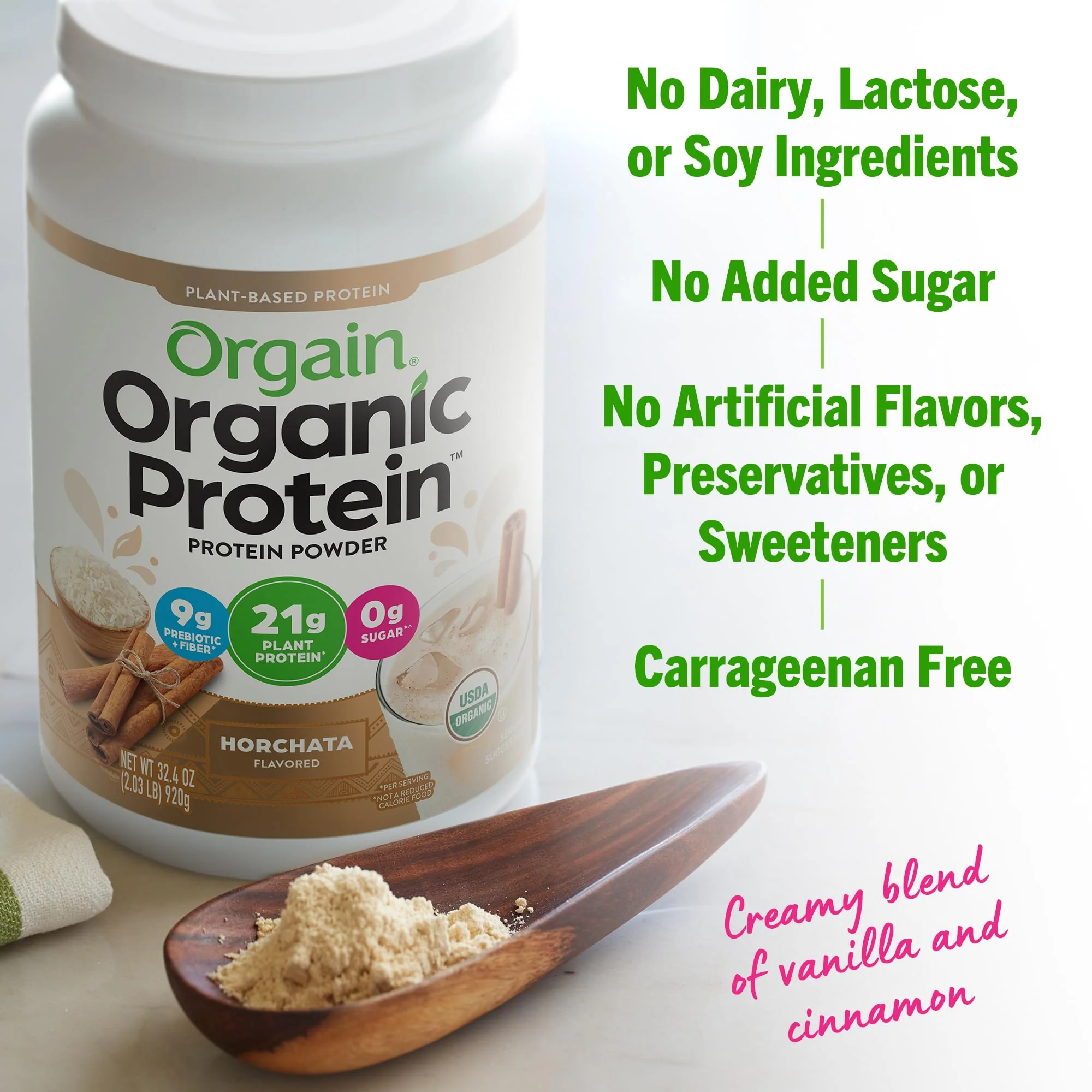 Orgain Organic Vegan Protein Powder, Horchata - 21g of Plant Based Protein, Low Net Carbs, Gluten Free, Lactose Free, No Sugar Added, Soy Free, Kosher, Non-GMO, 2.03 Lb - Image 4