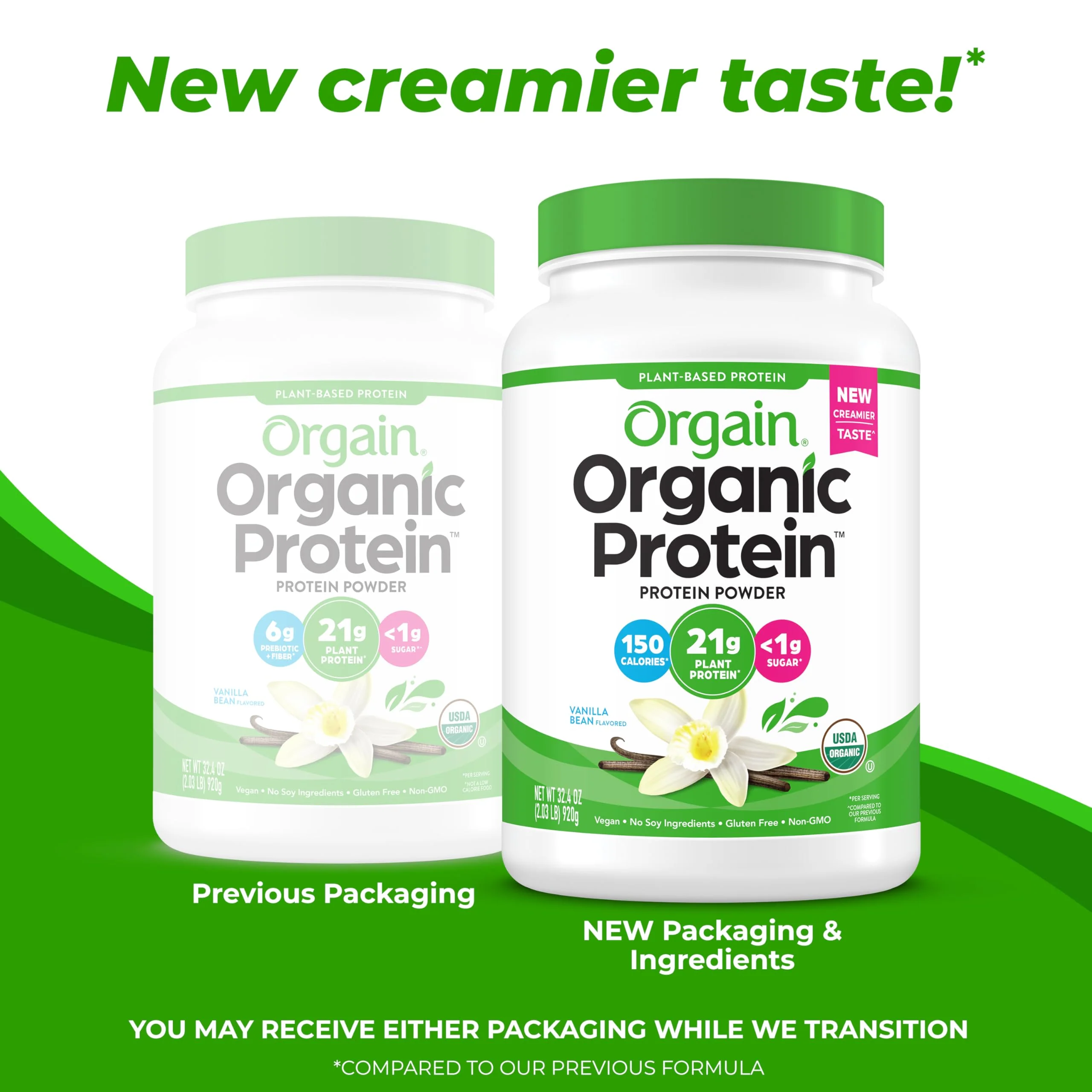Orgain Organic Vegan Protein Powder, Vanilla Bean - 21g Plant Protein, 4g Prebiotic Fiber, No Lactose Ingredients, No Added Sugar, Non-GMO, For Shakes & Smoothies, 2.03 lb (Packaging May Vary) - Image 6