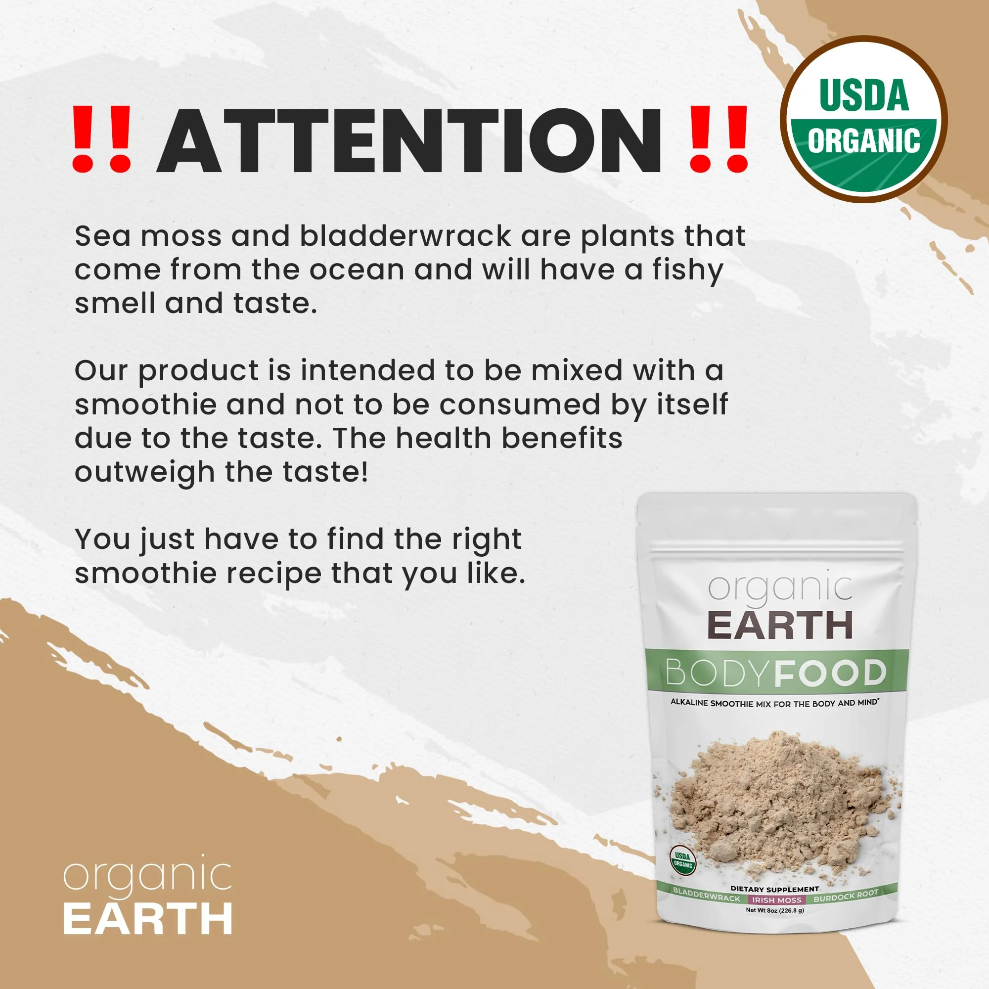 Organic Earth Irish Sea Moss Powder 8oz - Wildcrafted Sea Moss Organic with Bladderwrack & Burdock Root Powder - Thyroid, Digestion Support & Healthy Skin - USDA Certified Organic - Image 7