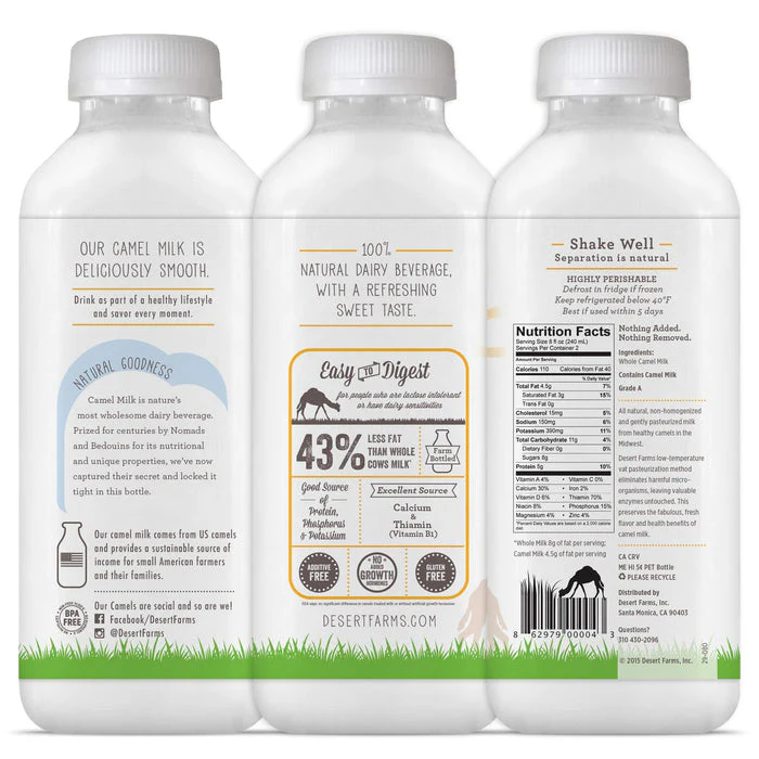 DESERT FARMS Organic Fresh Frozen Camel Milk - Fresh Flavor with Health Benefits - Pure & Natural Grade A -Allergen Free Milk from Healthy Camels in Midwest - Made In The USA [6 Pack] - Image 2