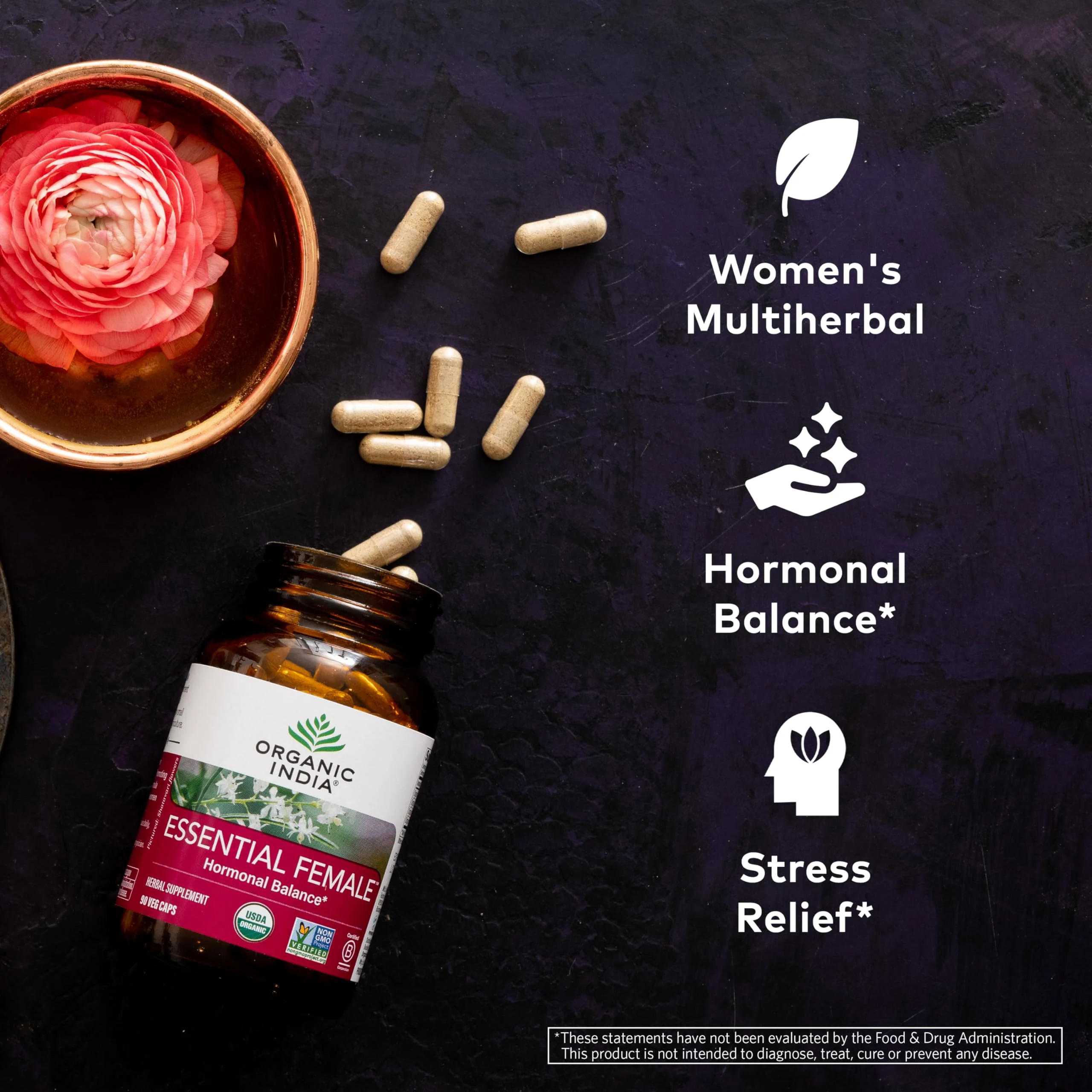 ORGANIC INDIA Essential Female Herbal Supplement - Hormonal Balance, Women's Formula, Reproductive Health, Adaptogen, Ayurvedic, USDA Certified Organic, Non-GMO - 90 Capsules - Image 6