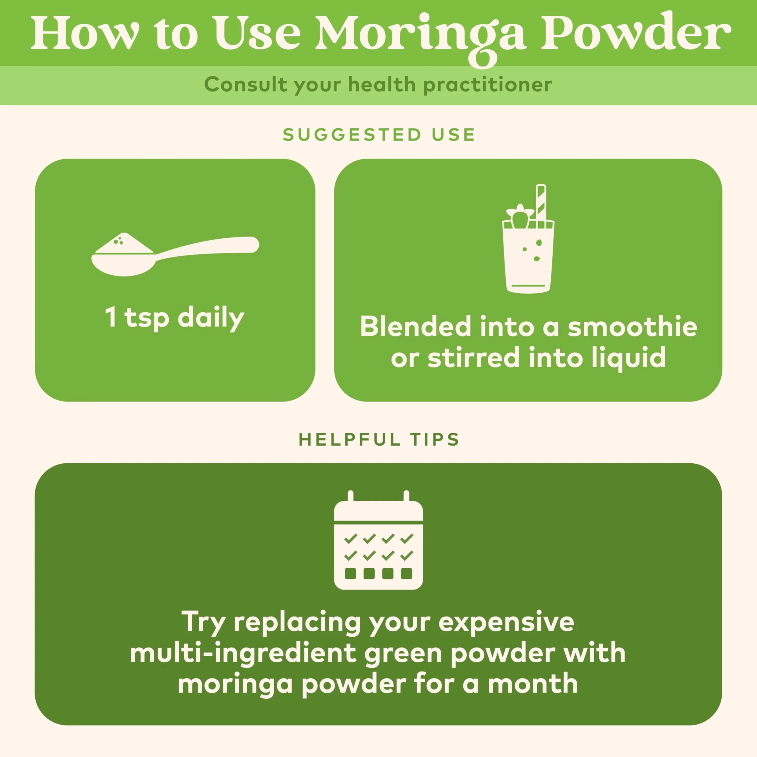 ORGANIC INDIA Moringa Powder - Moringa Oleifera Leaf Herbal Supplement, Green Superfood, Nutrient Dense, Pure Plant Protein, Vitamin A, E, K, Iron, Calcium, Fiber, Vegan, USDA Certified Organic - 8 oz - Image 7