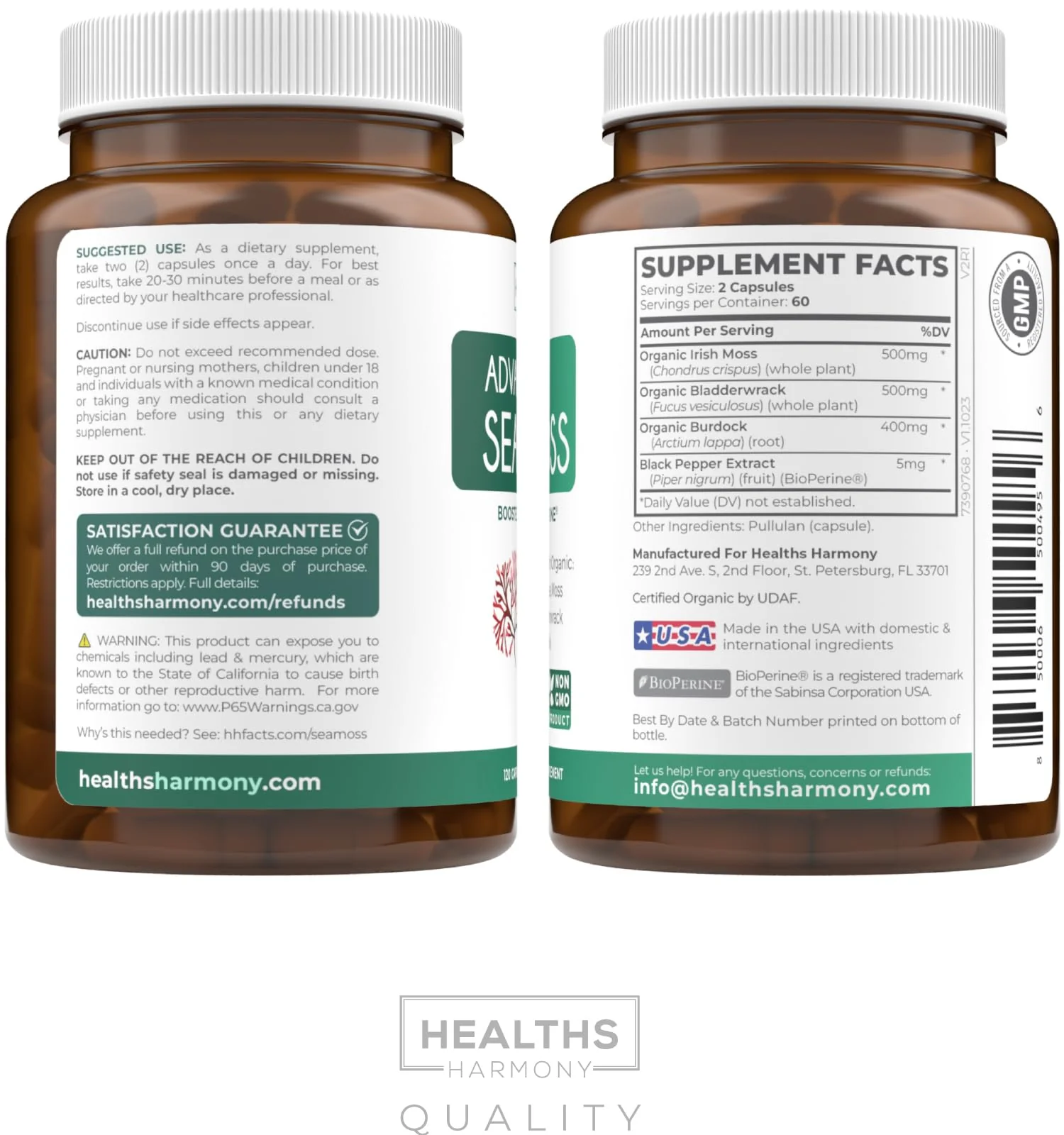 Organic Irish Sea Moss Capsules - Organic Sea Moss Capsules with Bladderwrack Burdock Root and Black Pepper Extract for Enhanced Absorption - Vegan Non-GMO & Made in The USA (2 Month Supply) - Image 2