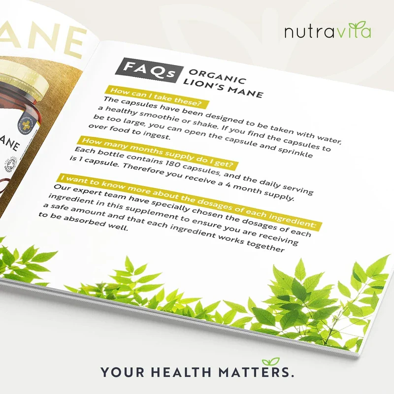 Organic Lions Mane Mushroom 1500mg - 120 High Strength Vegan Capsules (Not Powder) - Lions Mane Supplement with Organic Black Pepper - Made in The UK by Nutravita - Image 4