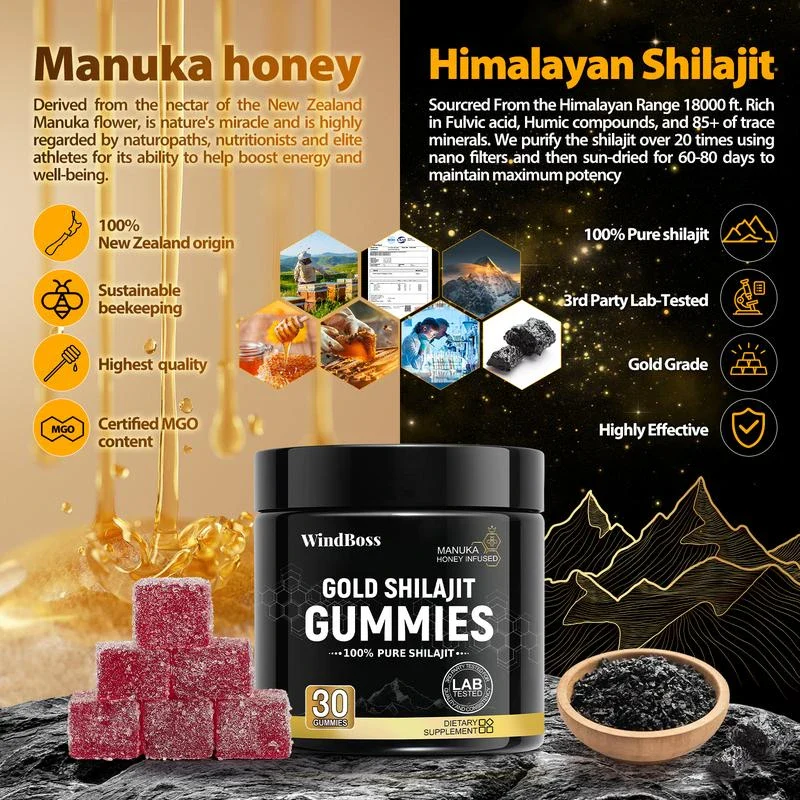 Organic SHILAJIT Gummies | Organic Pomegrenate Oil Flavor | Cane Sugar Free, Sweetened by Organic Manuka Honey | Clean Formula | Heart & Brain, Cellular Health 30 Healthy Gummies - Image 7