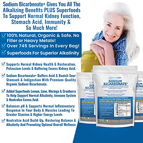 Organic Sodium Bicarbonate Alkaline Supplement For Alkalinity. Support Kidneys & Stomach Acid Neutralizer with Alkaline Superfoods. Sodium Bicarbonate Powder Kidney Immune Support Antacid Sports 1 LB. - Image 7