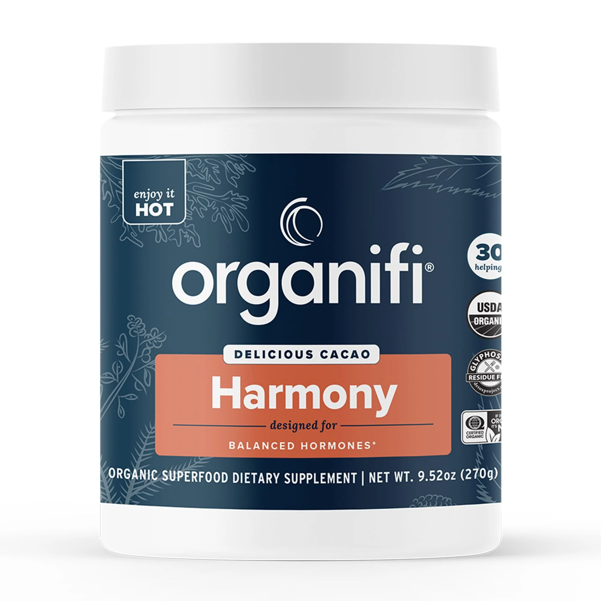Organifi Harmony - Hormone Support - Eases PMS Symptoms - Energizes You - Regulates Menstrual Cycle - Best Served Hot - Gluten Free and Vegan Cacao Powder, 30 Servings