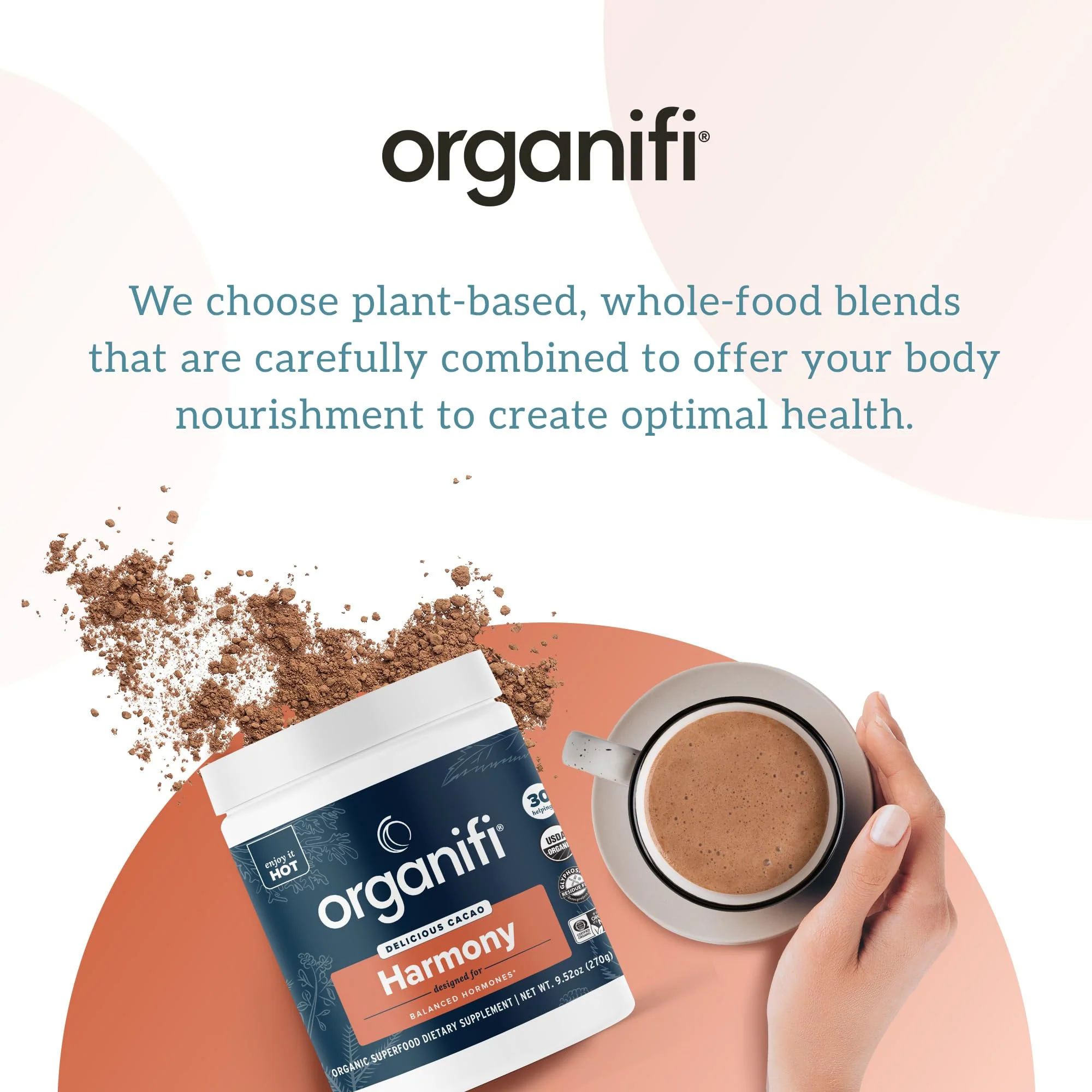 Organifi Harmony - Hormone Support - Eases PMS Symptoms - Energizes You - Regulates Menstrual Cycle - Best Served Hot - Gluten Free and Vegan Cacao Powder, 30 Servings - Image 3