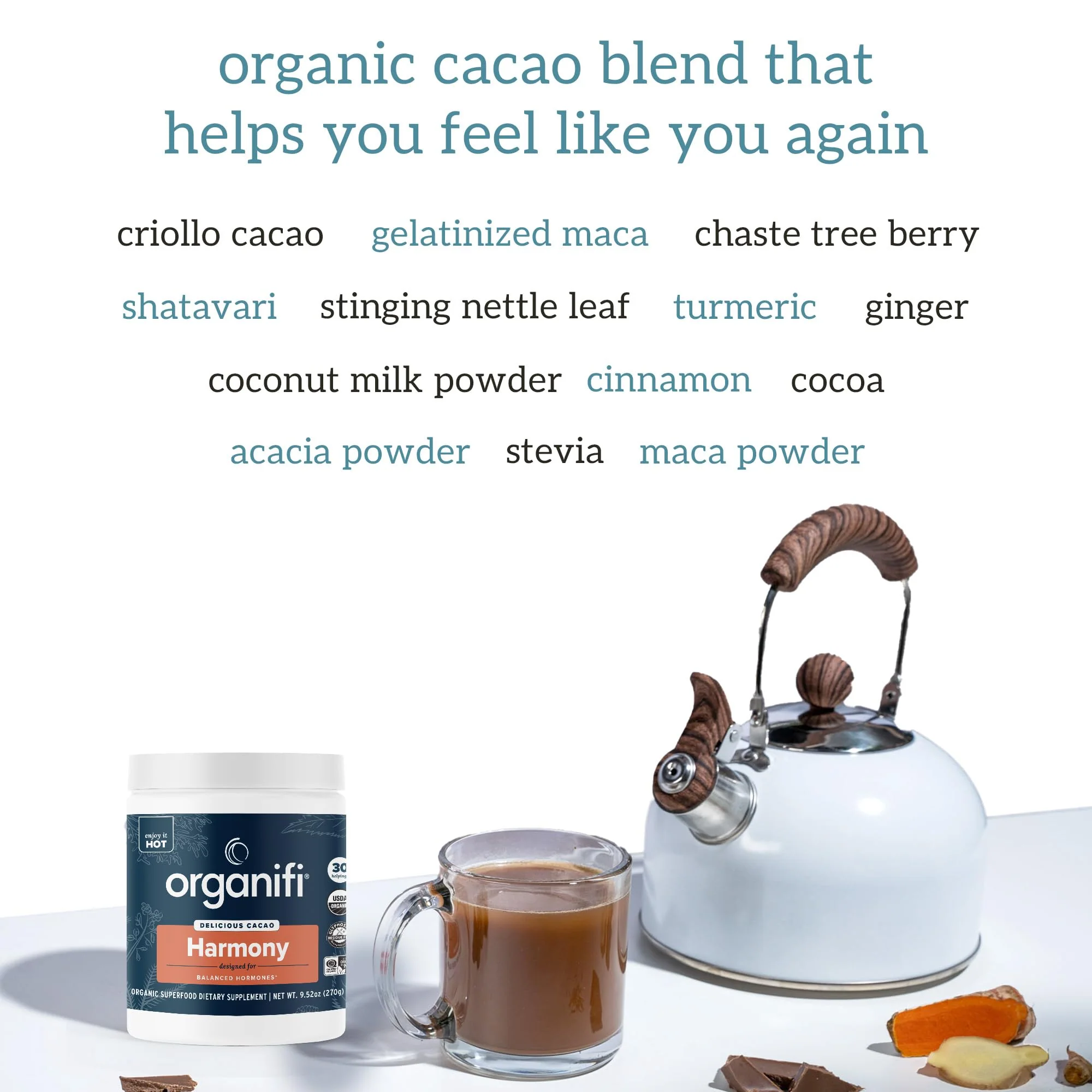 Organifi Harmony - Hormone Support - Eases PMS Symptoms - Energizes You - Regulates Menstrual Cycle - Best Served Hot - Gluten Free and Vegan Cacao Powder, 30 Servings - Image 5