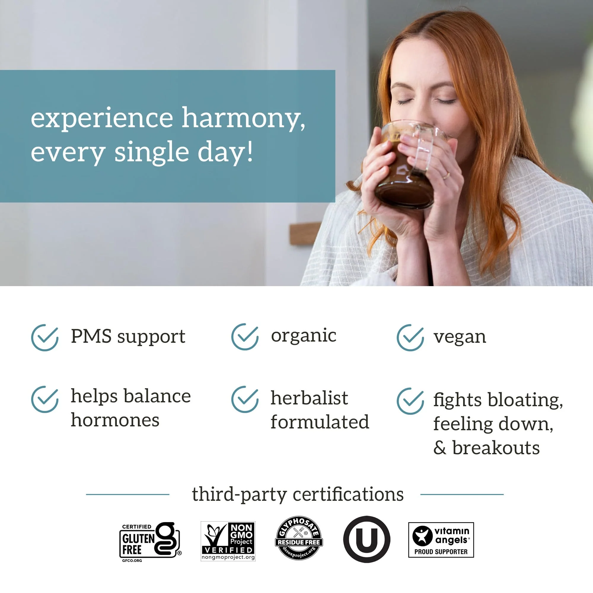 Organifi Harmony - Hormone Support - Eases PMS Symptoms - Energizes You - Regulates Menstrual Cycle - Best Served Hot - Gluten Free and Vegan Cacao Powder, 30 Servings - Image 6