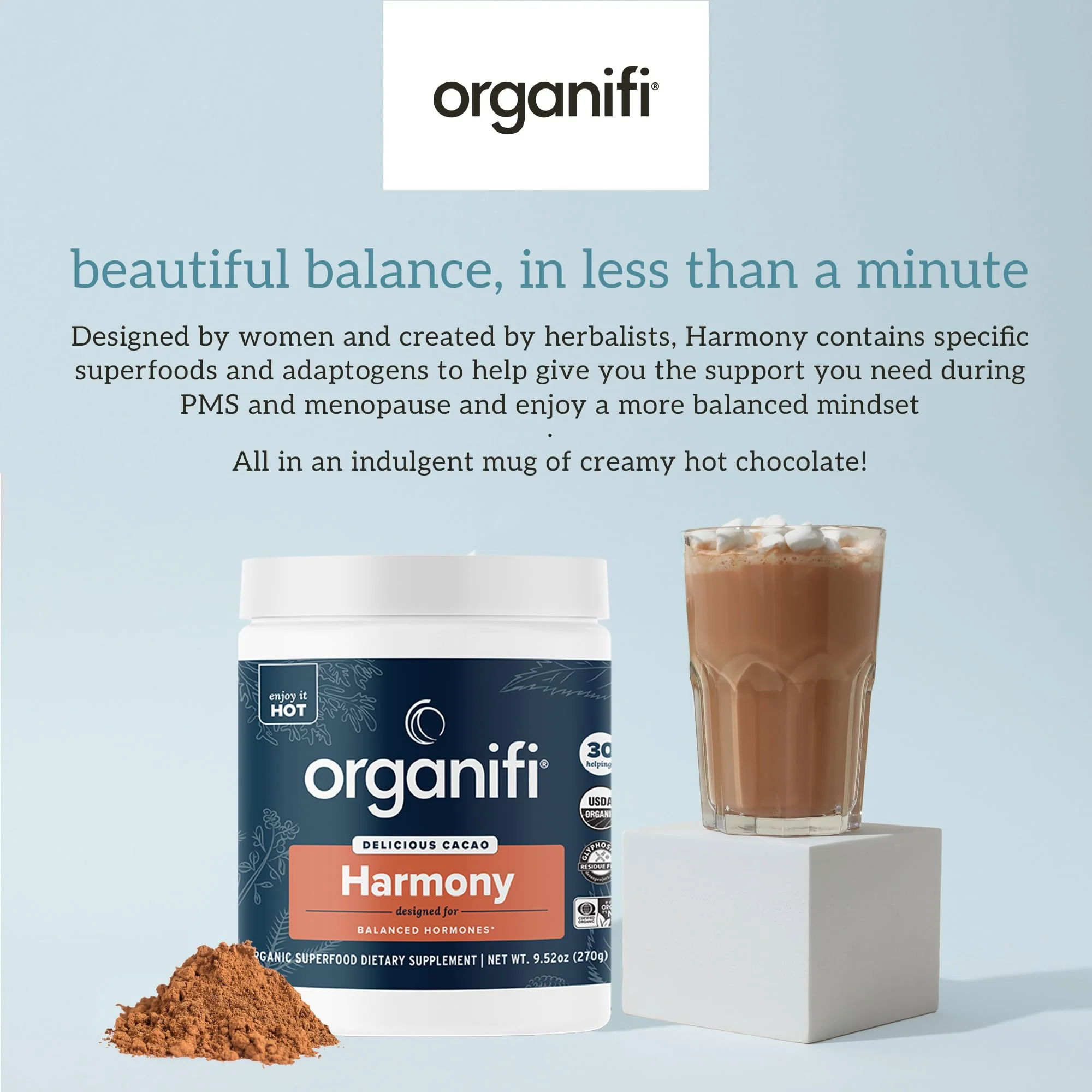 Organifi Harmony - Hormone Support - Eases PMS Symptoms - Energizes You - Regulates Menstrual Cycle - Best Served Hot - Gluten Free and Vegan Cacao Powder, 30 Servings - Image 7
