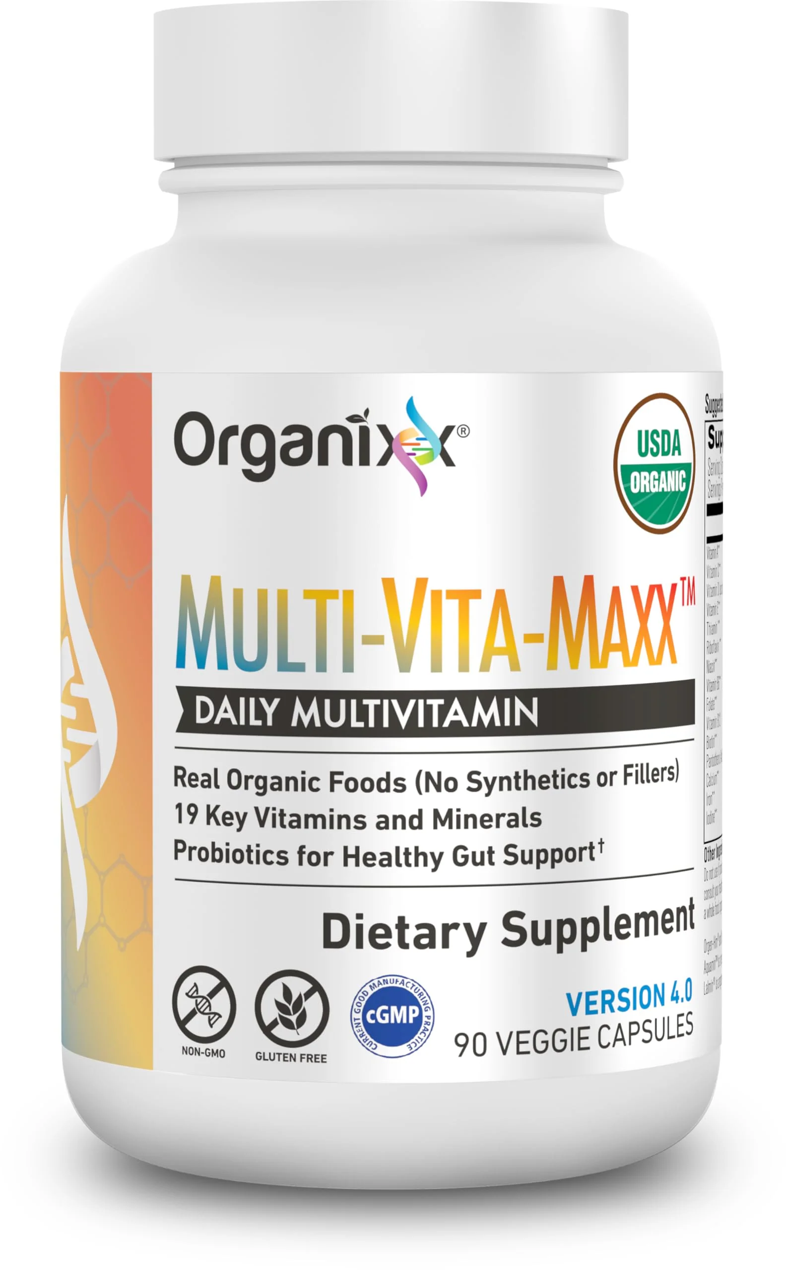 Organixx Vegan Multivitamin for Women & Men, with Vitamin C, D3, Vitamin B Complex, Probiotics, Organic Fruits and Vegetables, Supports Digestive, Gut Health, Immune Support, 90 Gel Capsules - Image 2
