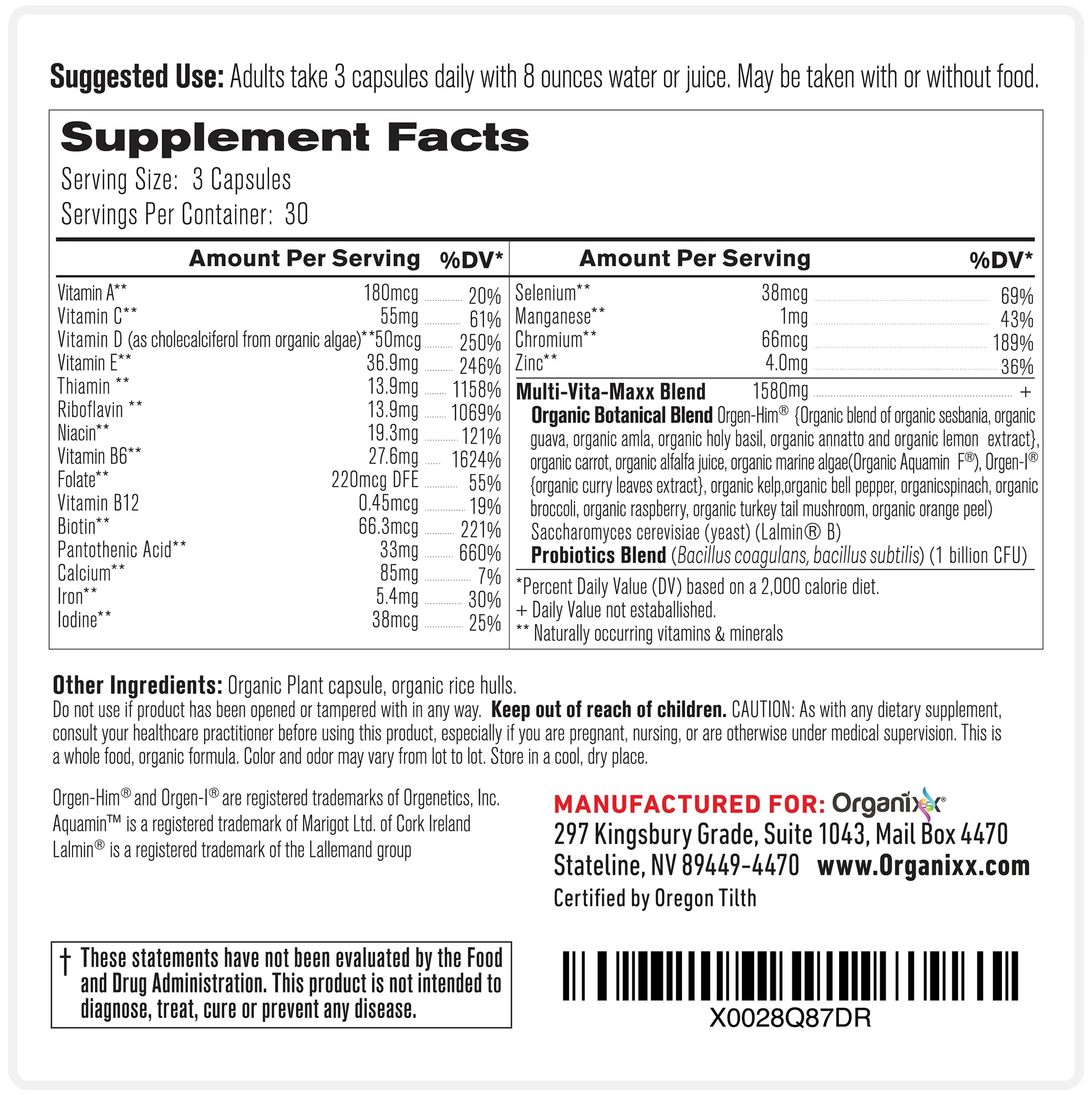 Organixx Vegan Multivitamin for Women & Men, with Vitamin C, D3, Vitamin B Complex, Probiotics, Organic Fruits and Vegetables, Supports Digestive, Gut Health, Immune Support, 90 Gel Capsules - Image 3