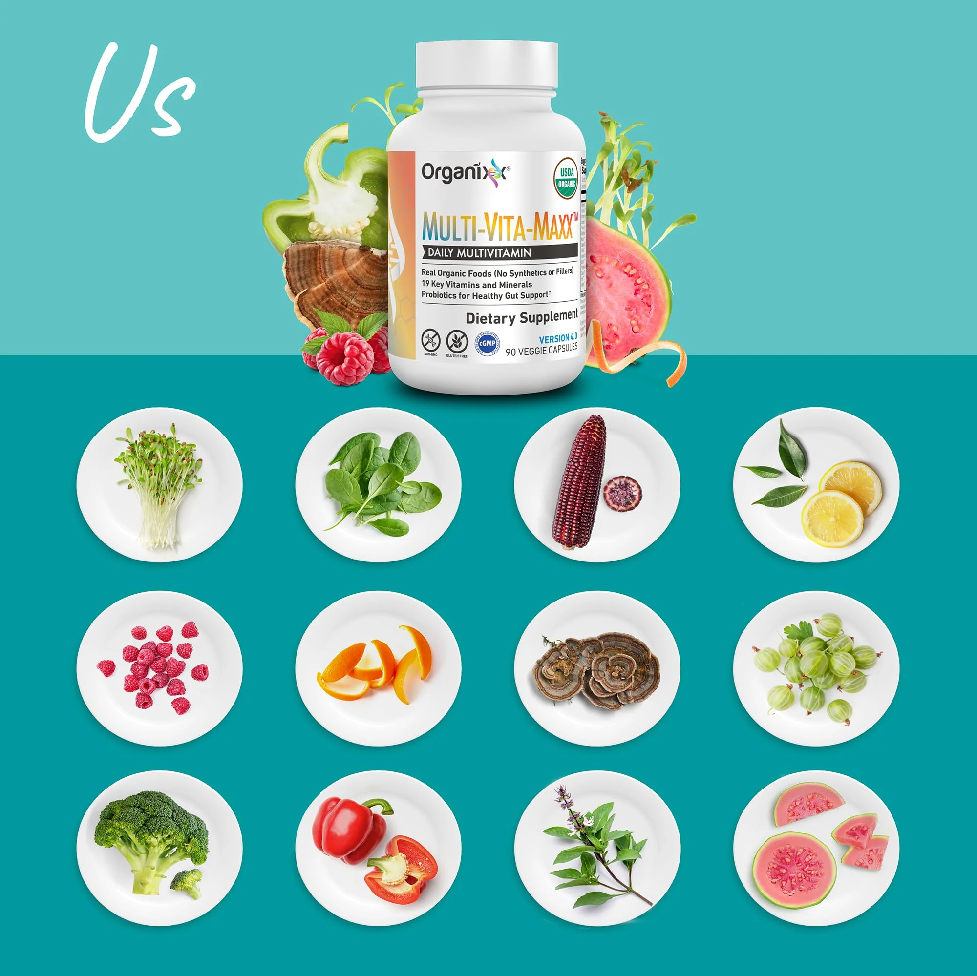Organixx Vegan Multivitamin for Women & Men, with Vitamin C, D3, Vitamin B Complex, Probiotics, Organic Fruits and Vegetables, Supports Digestive, Gut Health, Immune Support, 90 Gel Capsules - Image 5