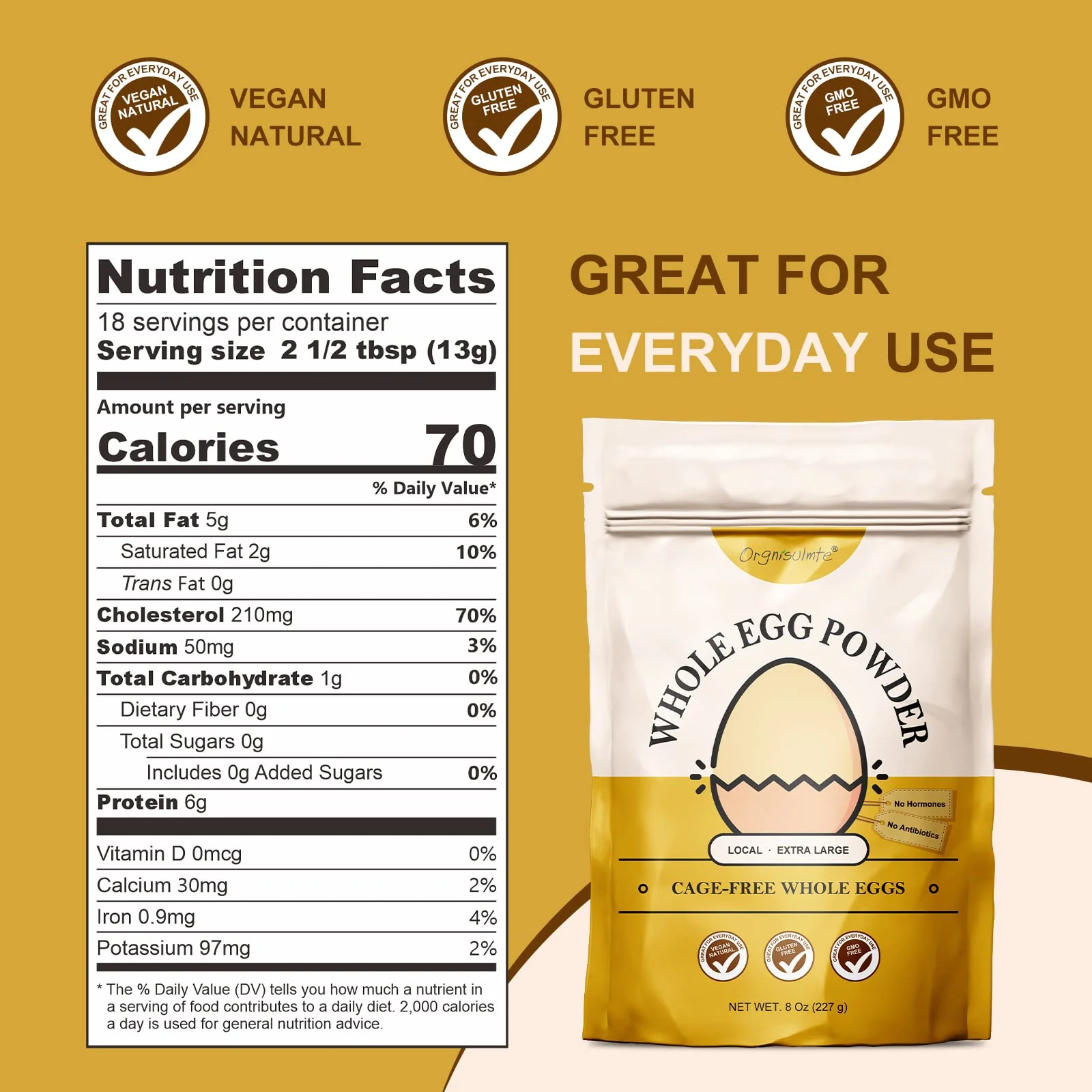 Orgnisulmte Whole Egg Powder, Fresh Pasteurized Egg Powder, All Natural, No Additives, Gluten Free Excellent for Baking Made in USA 8 Oz - Image 6