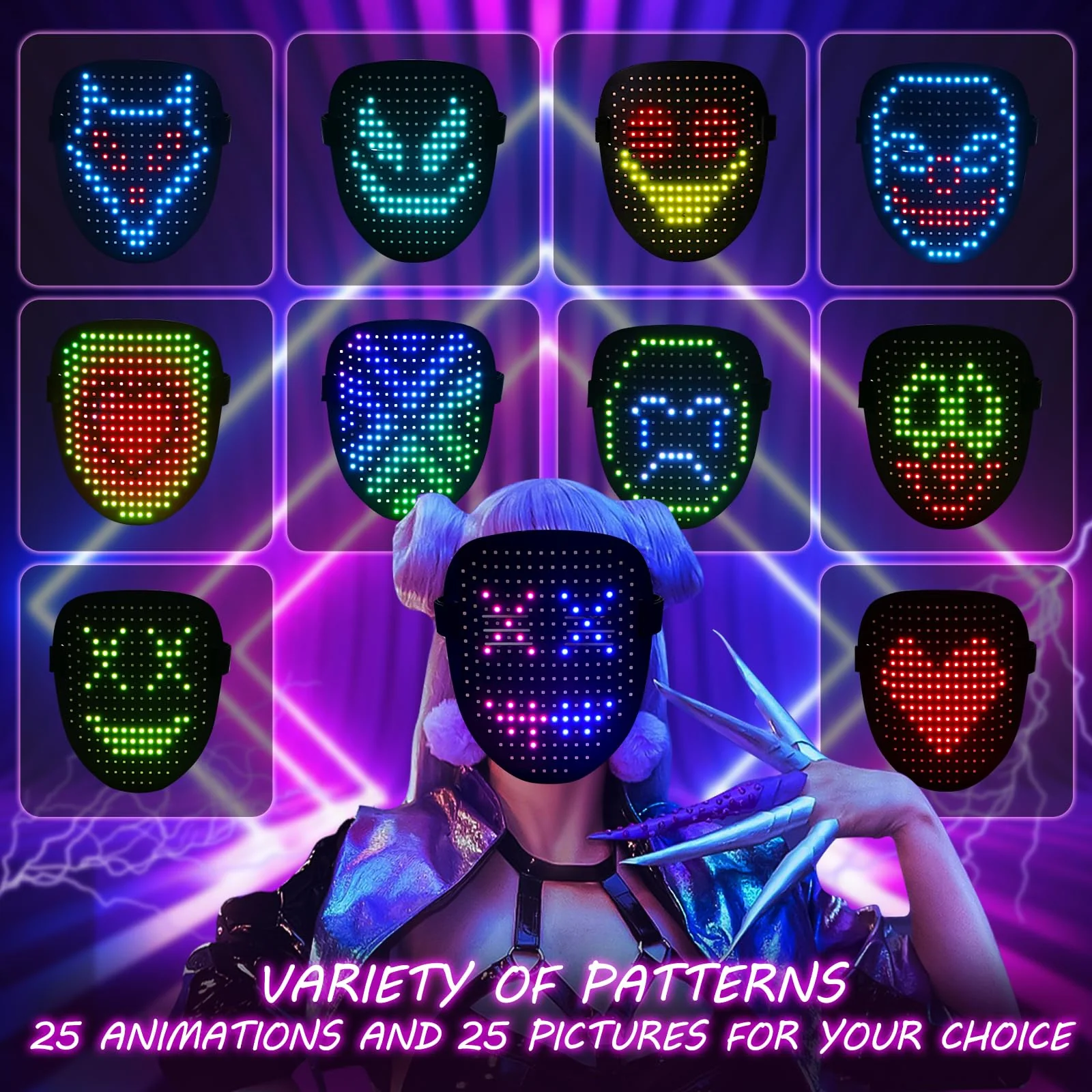 ORWINE LED Mask, Light Up Mask with Gesture Sensing, Unisex LED Lighted Face Transforming Masks for Festival Dj Cosplay Halloween Costume Masquerade Parties Christmas Gifts for Kids - Image 6