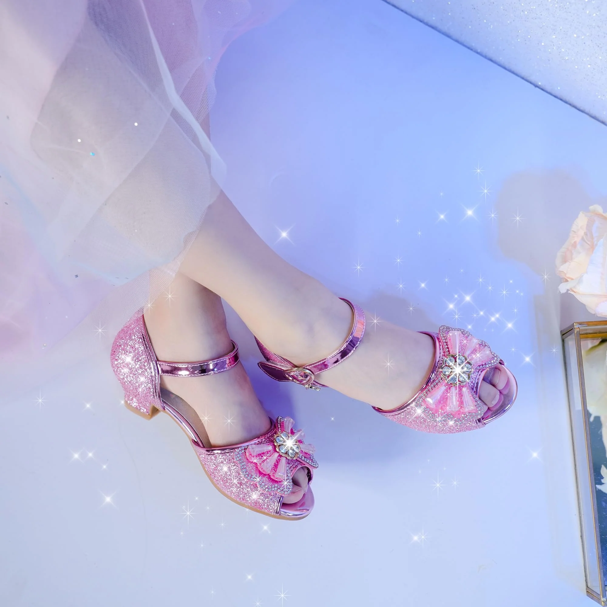 Osinnme Christmas Sandals for Girls High Heel Wedding Princess Size 10 Little Girl Toddler Kids Dress Shoes(02Pink 10) - Image 2