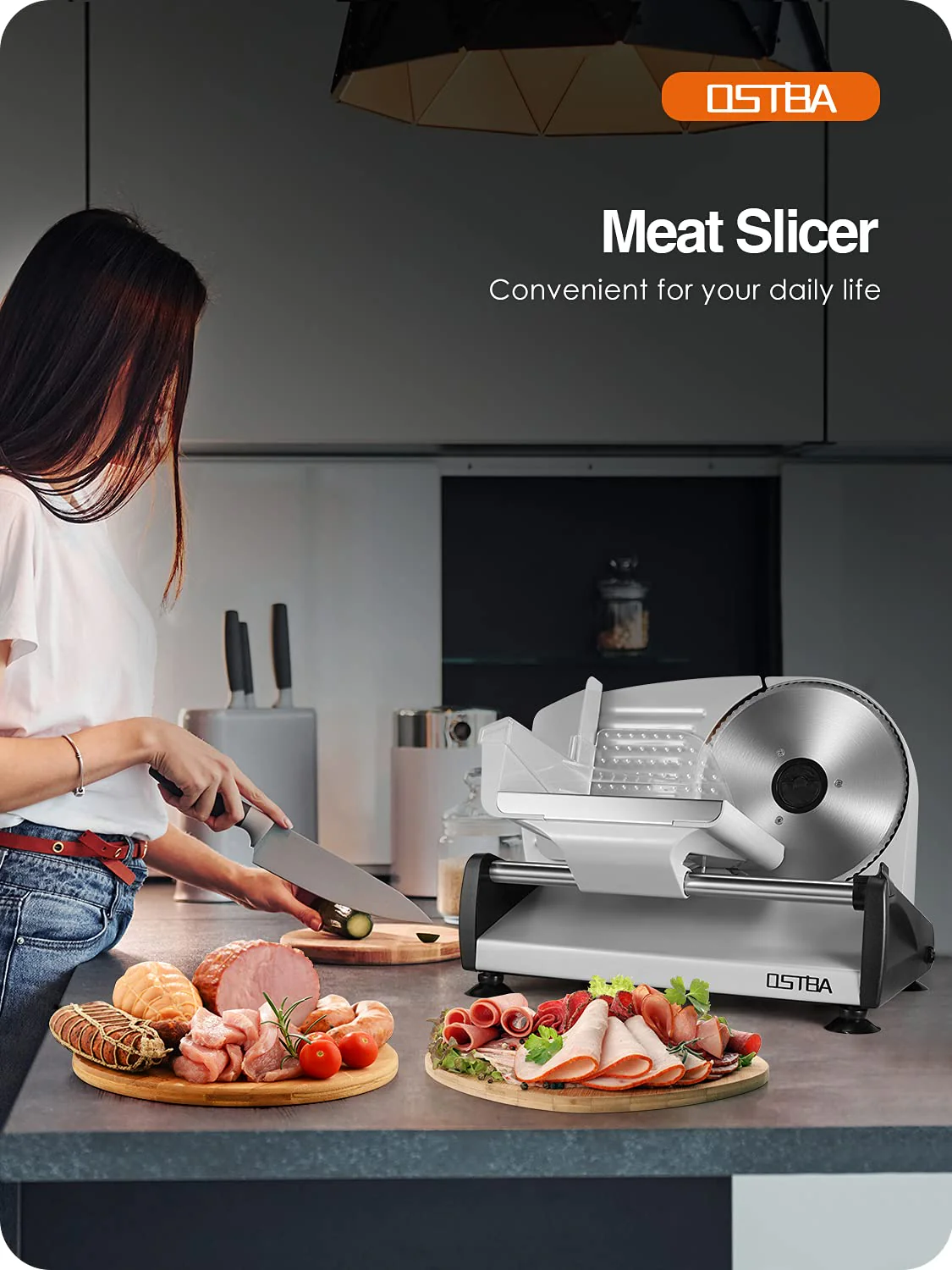 OSTBA Meat Slicer Electric Deli Food Slicer with Child Lock Protection, Removable 7.5’’ Stainless Steel Blade and Food Carriage, Adjustable Thickness Food Slicer Machine for Meat, Cheese, Bread(150W) - Image 4