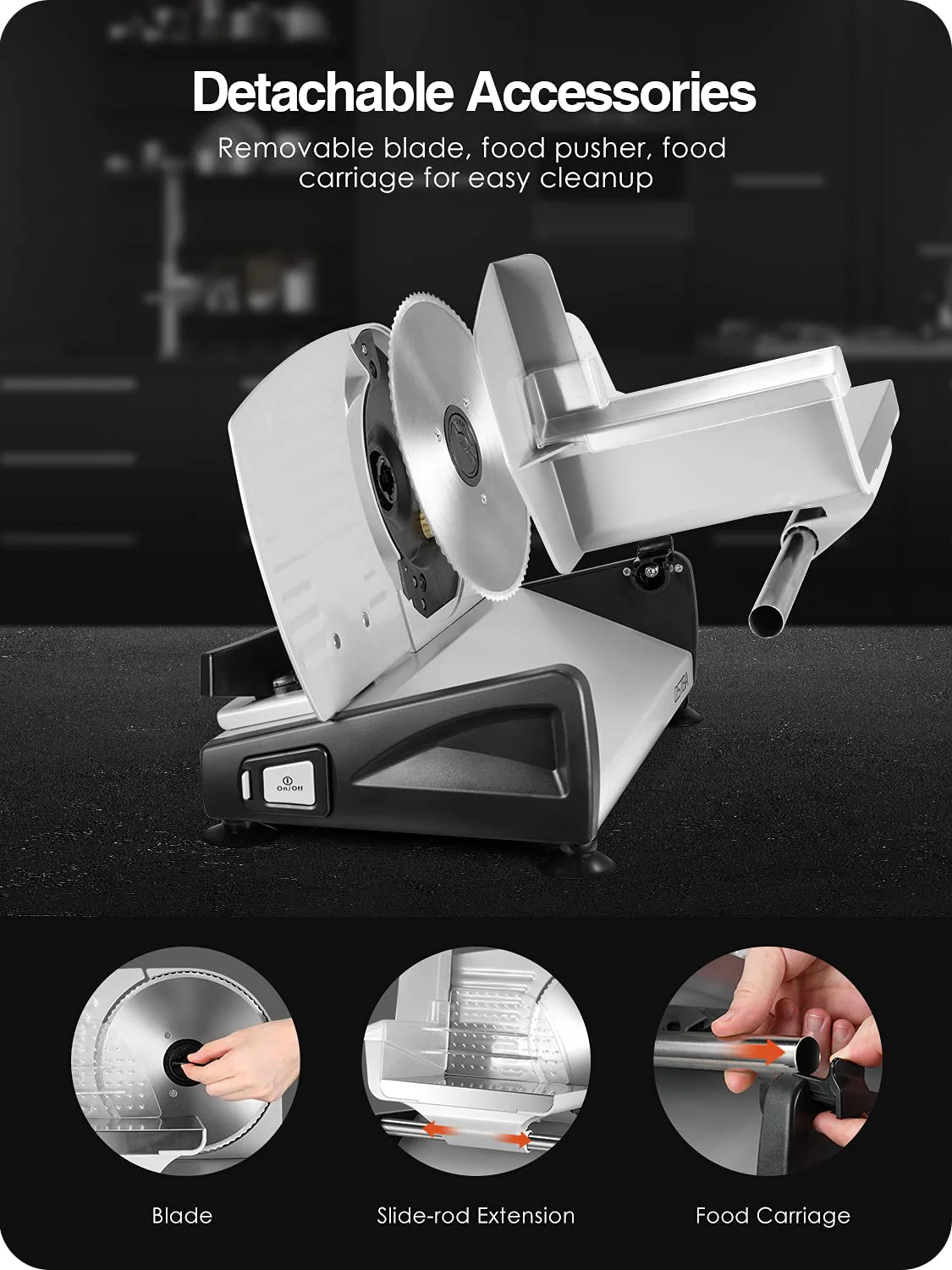 OSTBA Meat Slicer Electric Deli Food Slicer with Child Lock Protection, Removable 7.5’’ Stainless Steel Blade and Food Carriage, Adjustable Thickness Food Slicer Machine for Meat, Cheese, Bread(150W) - Image 7