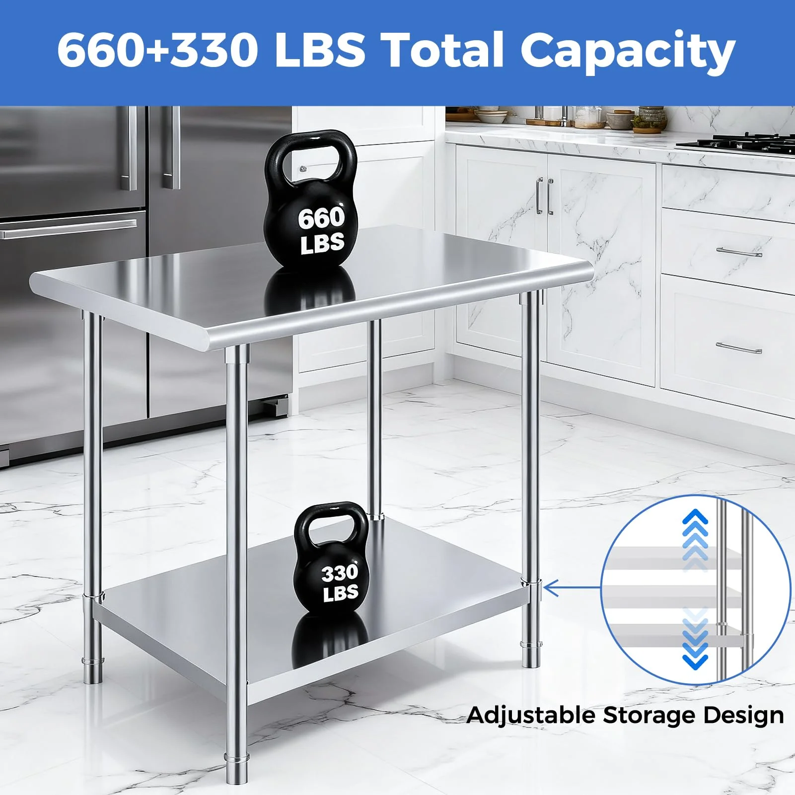 OSTBA Stainless Steel Table for Prep & Work 24x36 Inches with Casters Wheels and Backsplash, NSF Metal Commercial Heavy Duty Table with Adjustable Undershelf for Restaurant Kitchen Home and Hotel - Image 5