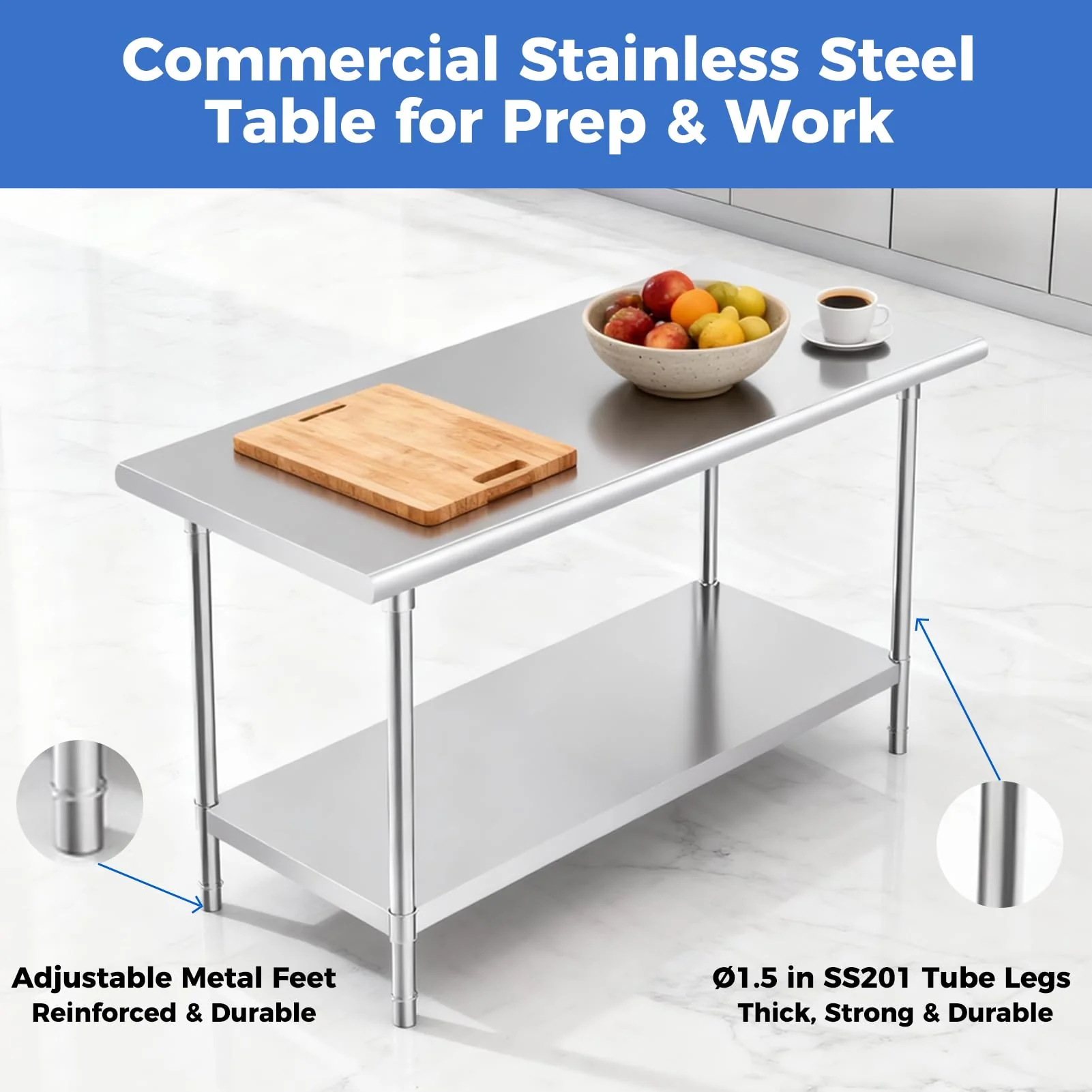 OSTBA Stainless Steel Table for Prep & Work 24x36 Inches with Casters Wheels, NSF Metal Commercial Heavy Duty Table with Adjustable Undershelf for Restaurant Kitchen Home and Hotel - Image 6