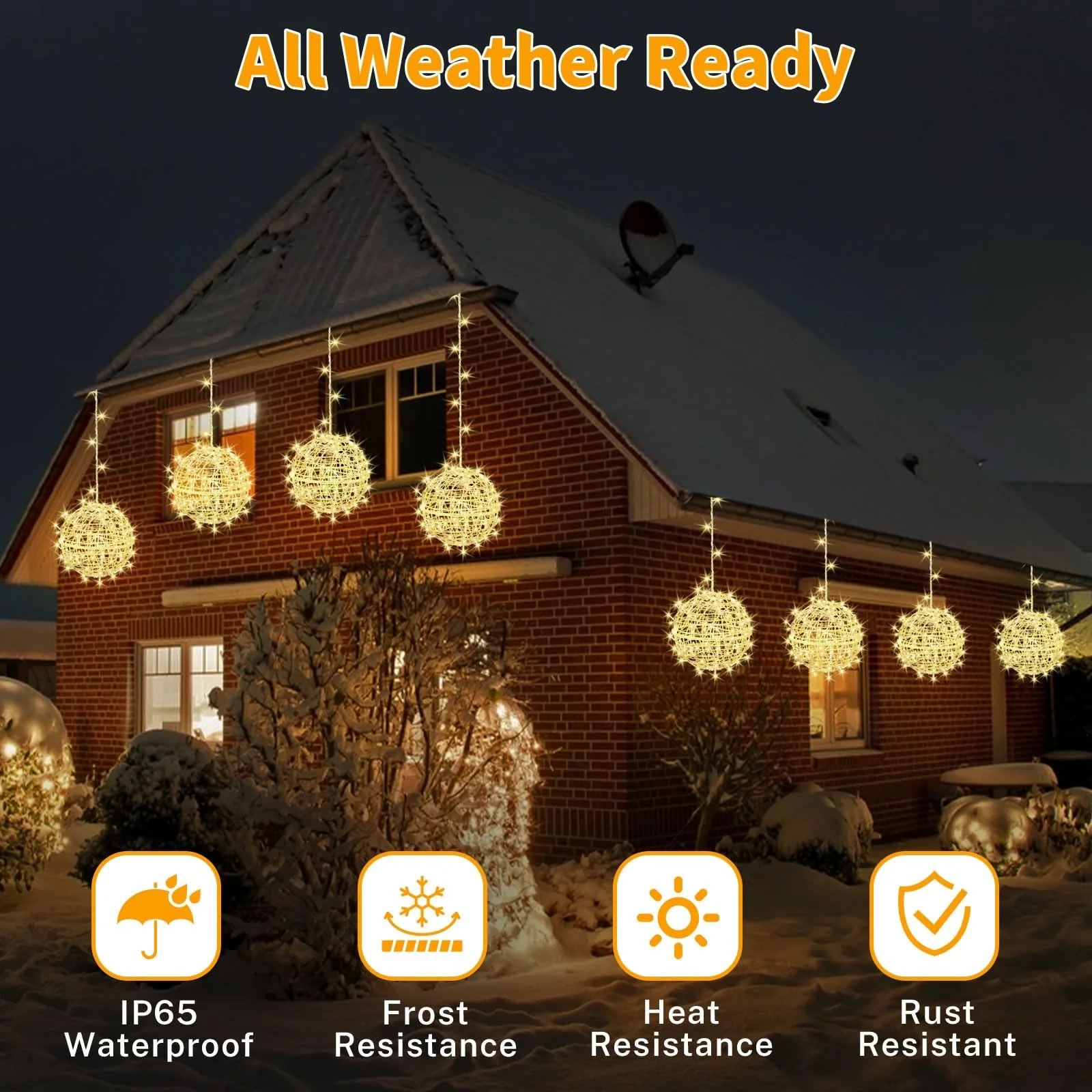 Outdoor Christmas Balls Lights 4 Pack Hanging 7.9" LED Garden Sphere Tree Lights 8 Modes Waterproof Glow Globe Lights with Memory Timer Plug for Party Yard Porch Eave Patio Xmas Decorations-Warm White - Image 5