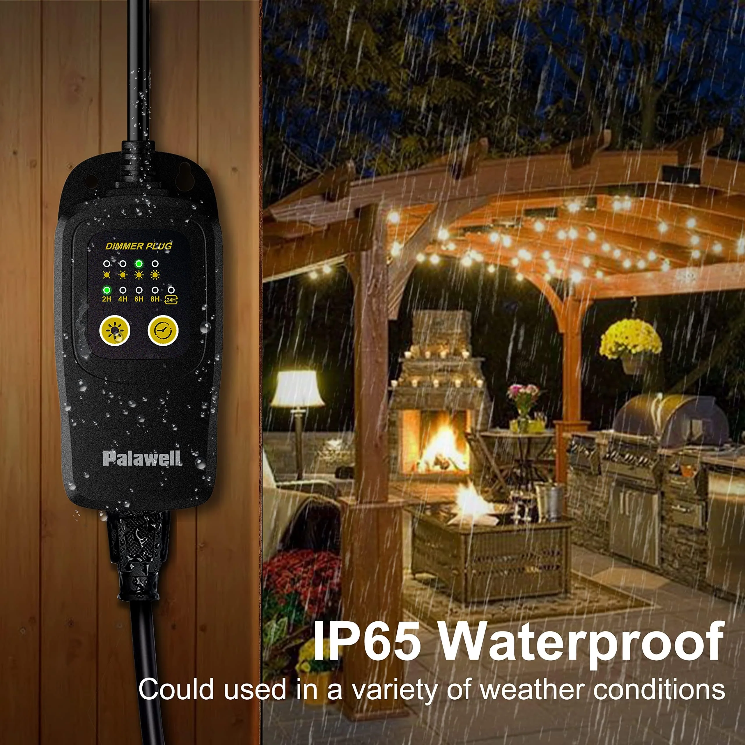 Outdoor Dimmer for String Lights, 560W Outdoor Dimmer Plug with Timer, IP65 Weatherproof Plug-in Dimmer Switch, 100FT Wireless Remote Control Dimmer for Led Lights or Lamp Patio, Christmas Lights - Image 5