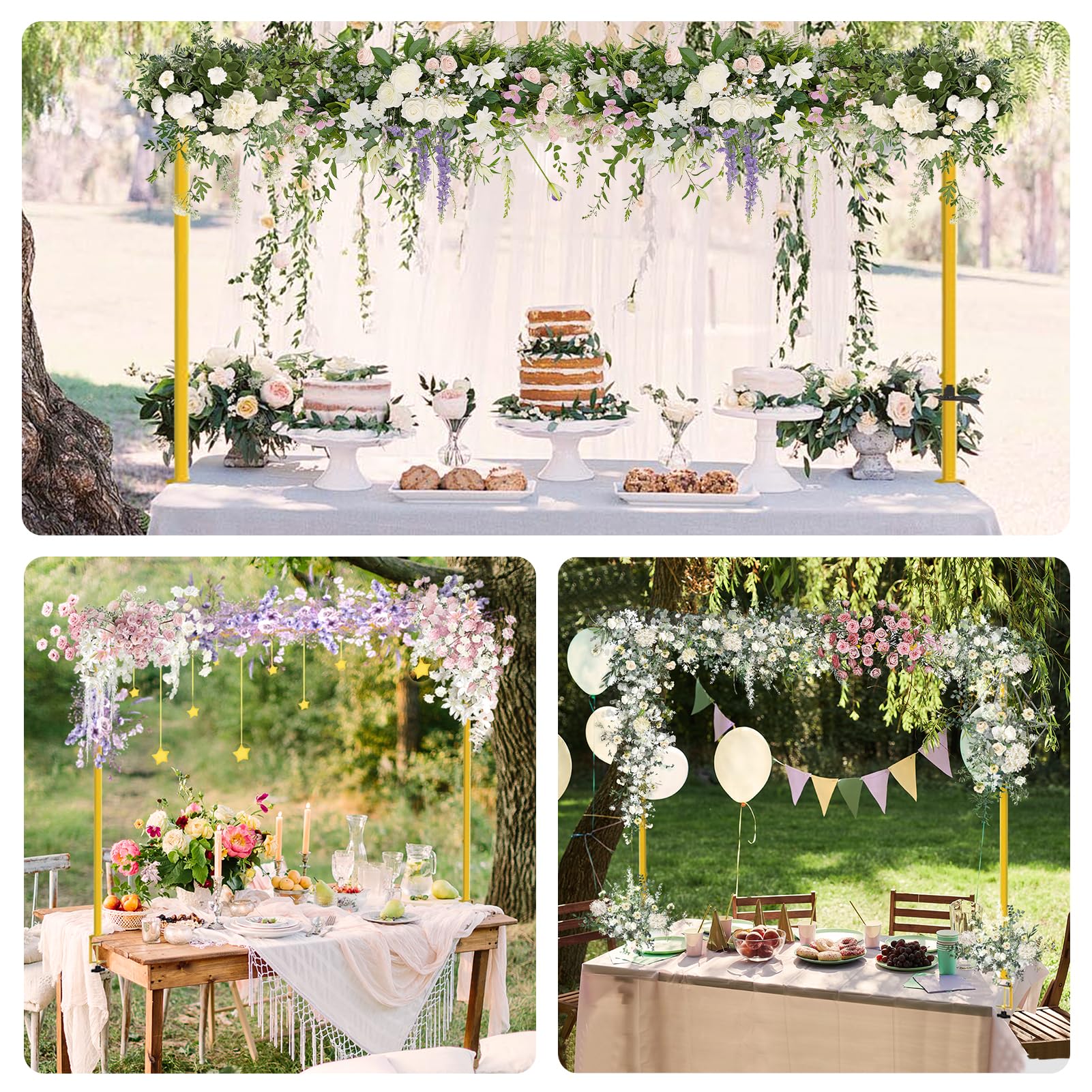 Over The Table Rod Stand with Clamps, Adjustable Table Arch 28"-98" Length, 13"-42" Tall, Table Balloon Arch Stand for Wedding, Birthday, Christmas, Halloween, Craft, Party Decoration, Gold - Image 4