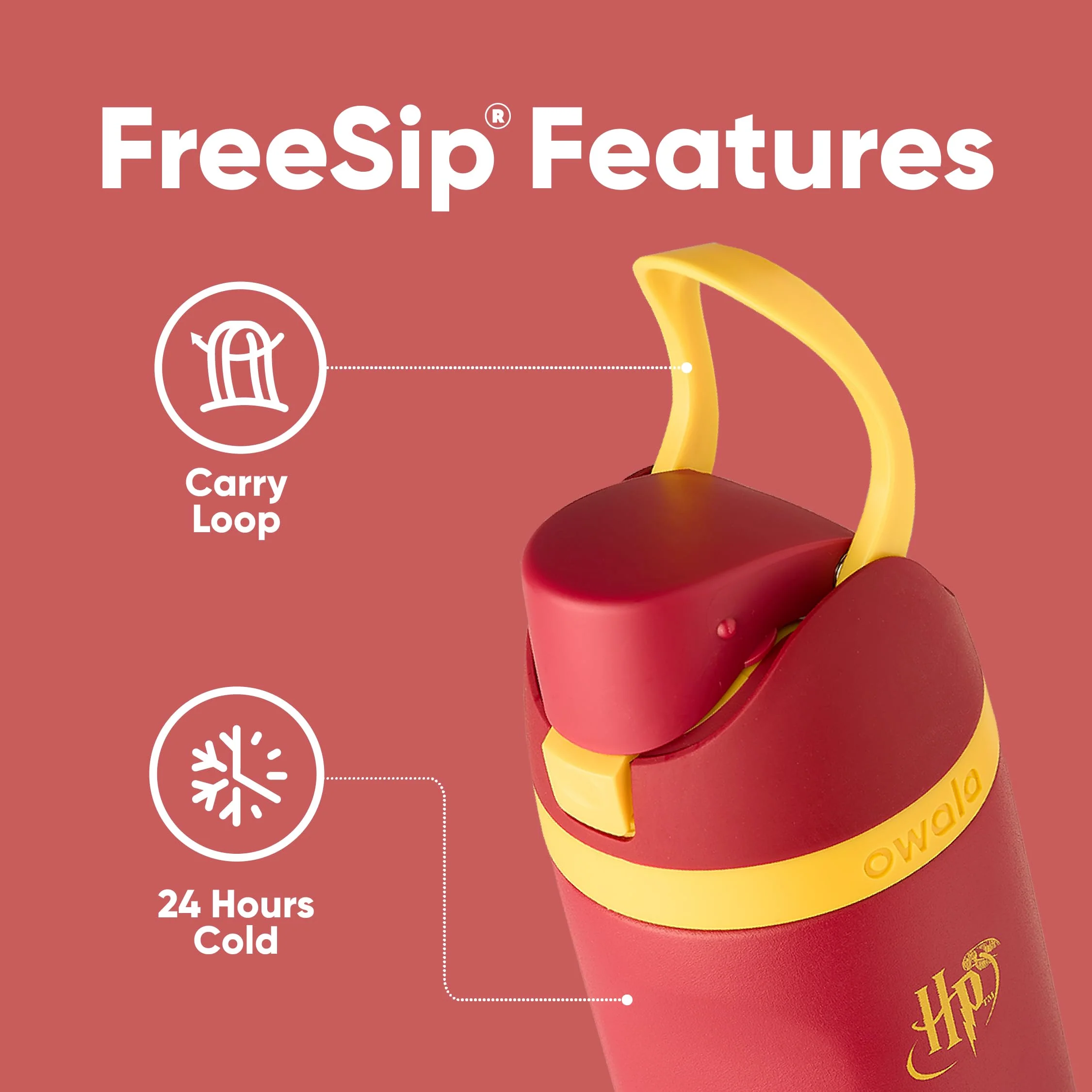 Owala Harry Potter FreeSip Insulated Stainless Steel Water Bottle with Straw, BPA-Free Sports Water Bottle, Great for Travel, 24 Oz, Gryffindor - Image 5