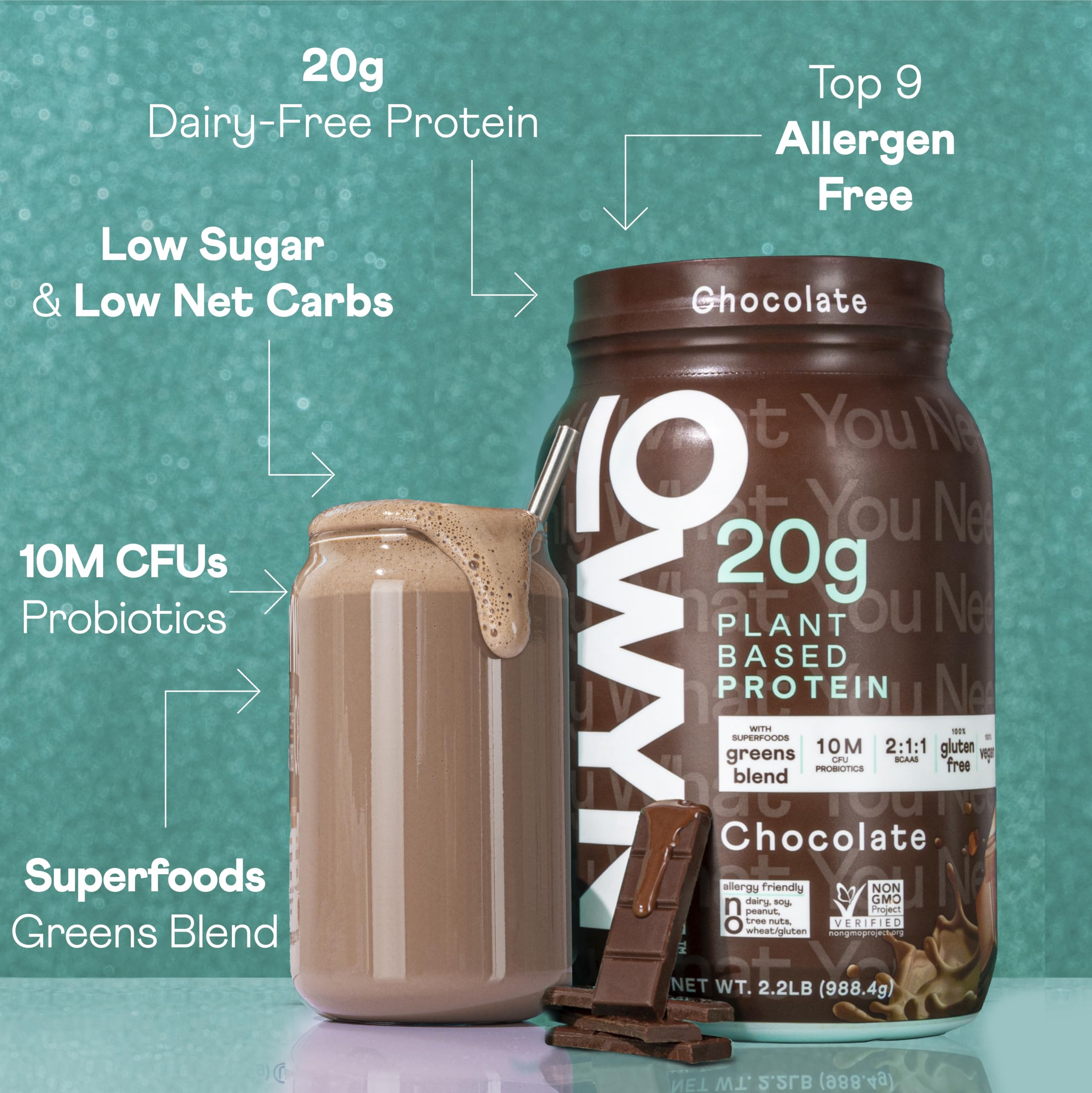 OWYN Only What You Need Dairy Free Protein Powder with 20g Protein, Probiotics, Superfoods Greens, Pea, Chia and Pumpkin Seed Blend (Chocolate, 2.2 Pound - Pack of 1) - Image 3