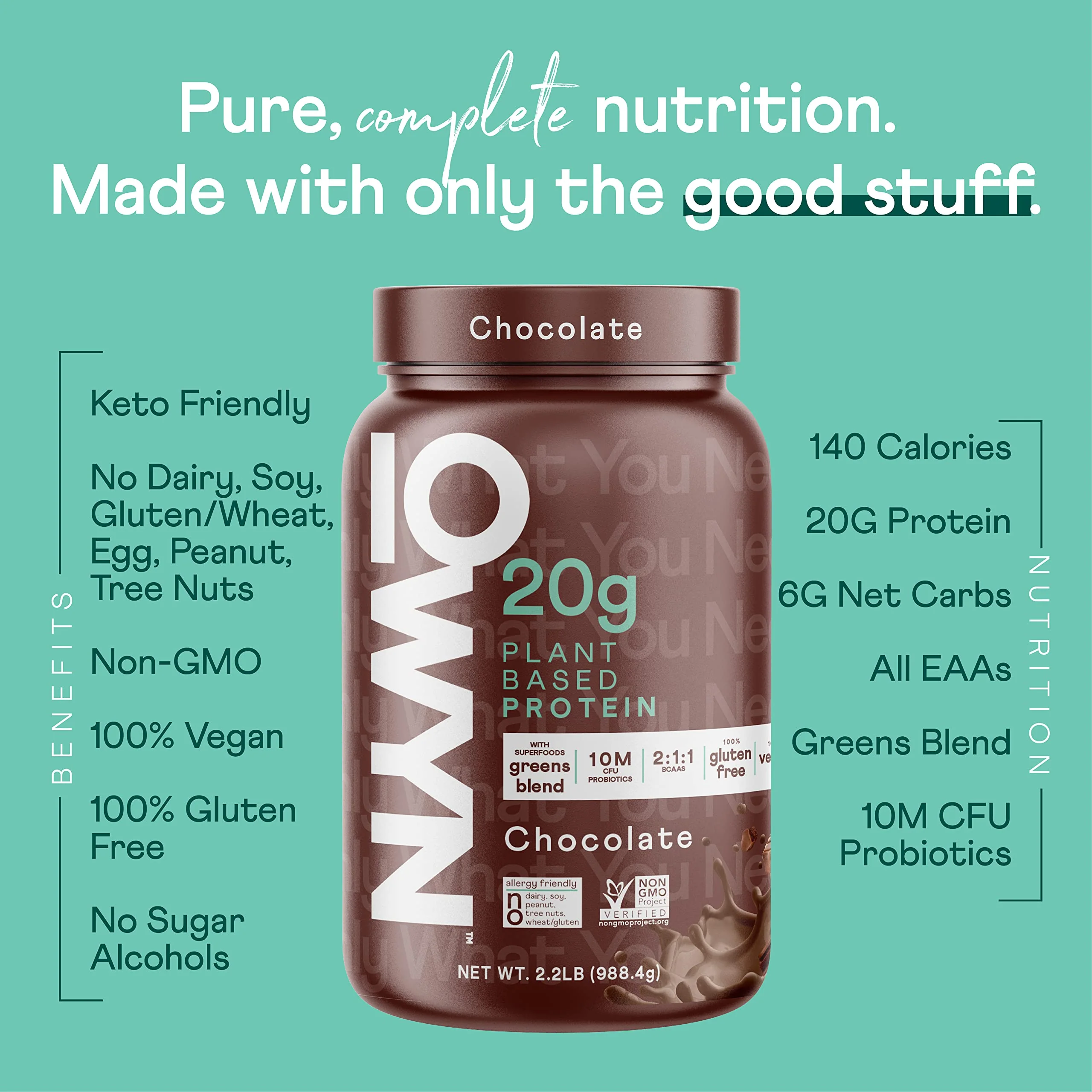 OWYN Only What You Need Dairy Free Protein Powder with 20g Protein, Probiotics, Superfoods Greens, Pea, Chia and Pumpkin Seed Blend (Chocolate, 2.2 Pound - Pack of 1) - Image 4