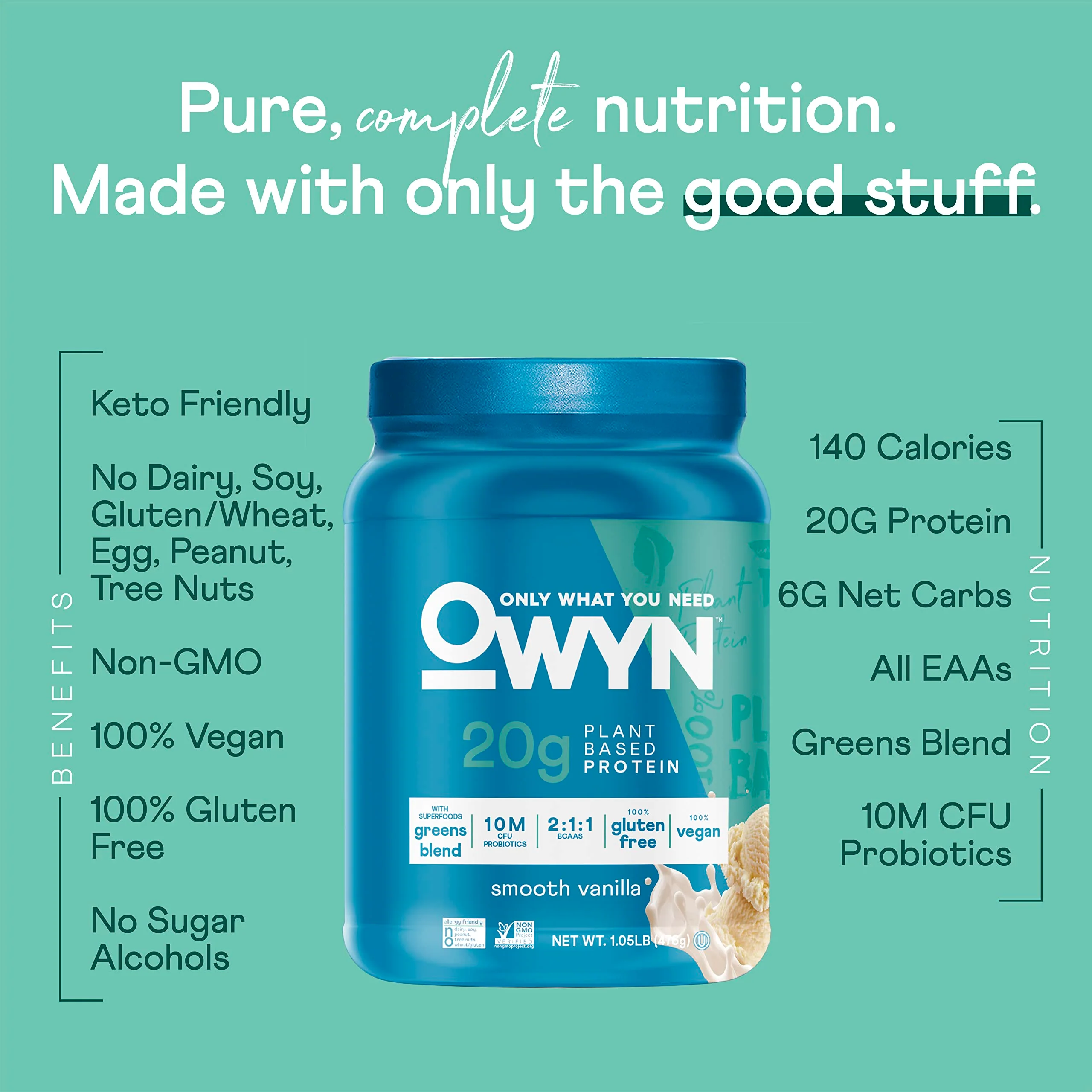OWYN Only What You Need Plant-Based Protein Powder, Smooth Vanilla, 1.05 lbs - Image 8
