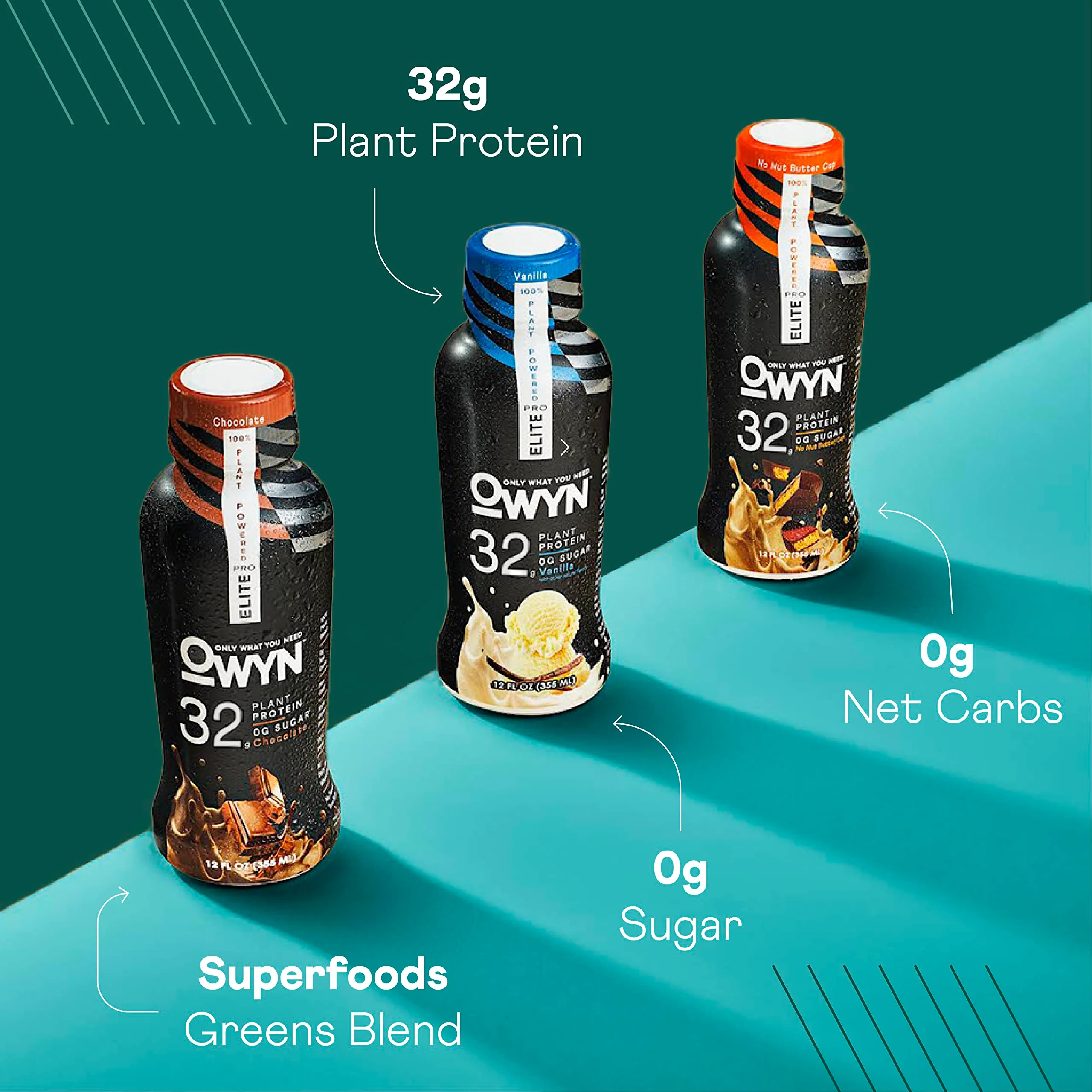 OWYN Only What You Need Pro Elite Vegan High Protein Keto Shake, 32g Protein, 9 Amino Acids, Omega-3, Prebiotics, Workout and Recovery, 0g Net Carbs, Zero Sugar (Chocolate, 12 Fl Oz (Pack of 24) - Image 3
