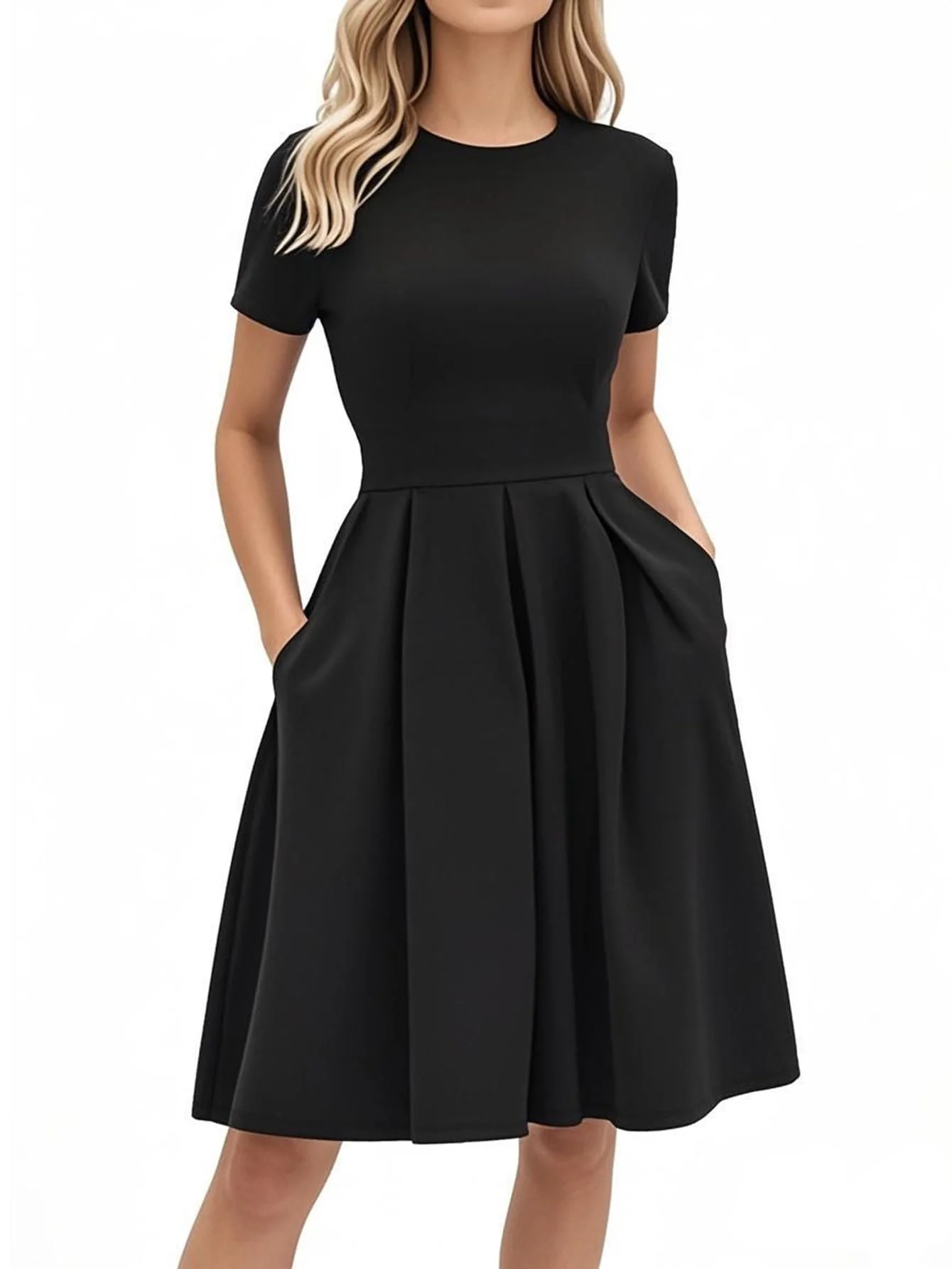 oxiuly Midi Cocktail Dresses for Women Christmas Elegant Casual New Year Hepburn Style Vintage Dress with Pockets S253 Black M