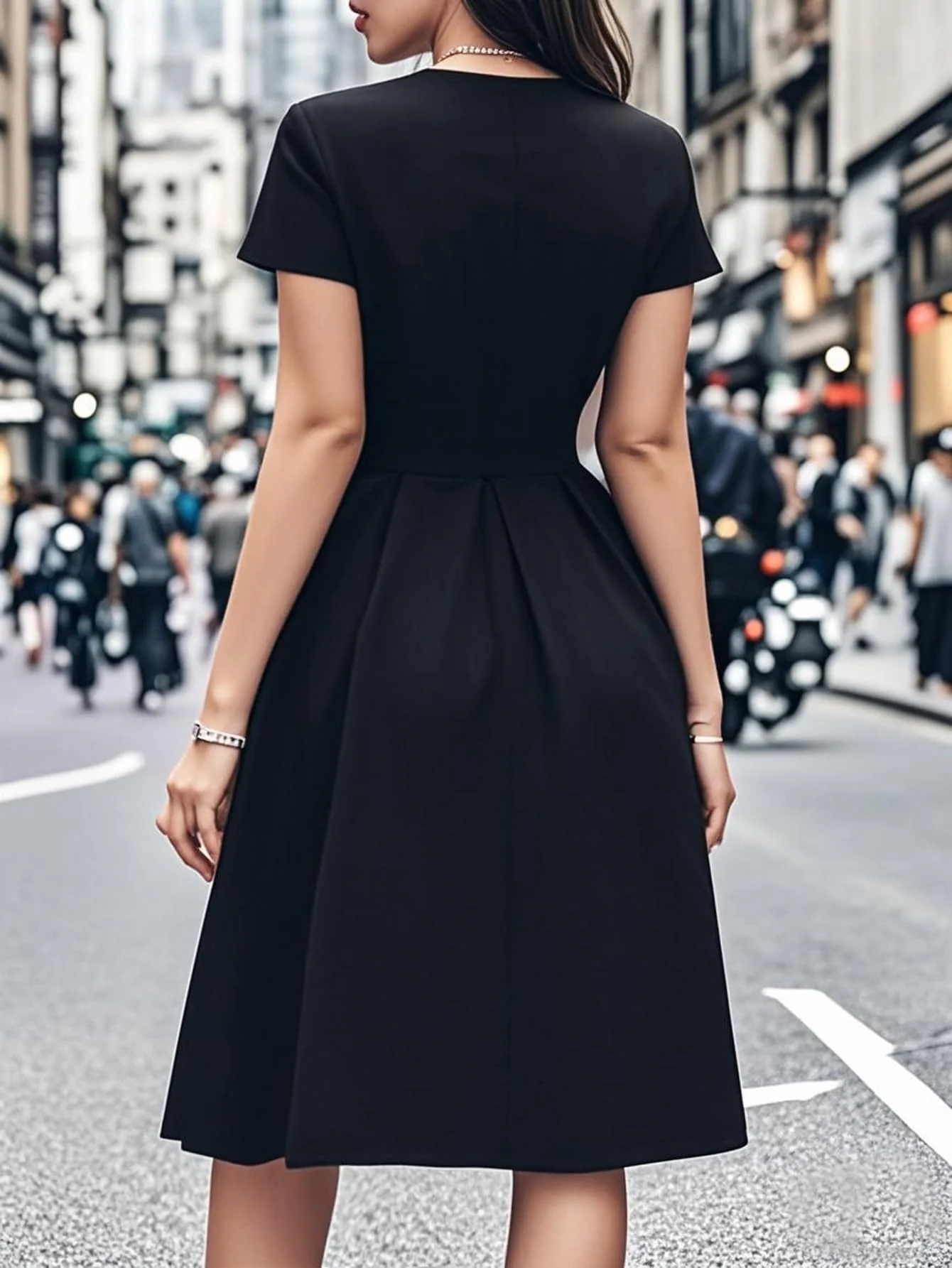 oxiuly Midi Cocktail Dresses for Women Christmas Elegant Casual New Year Hepburn Style Vintage Dress with Pockets S253 Black M - Image 2