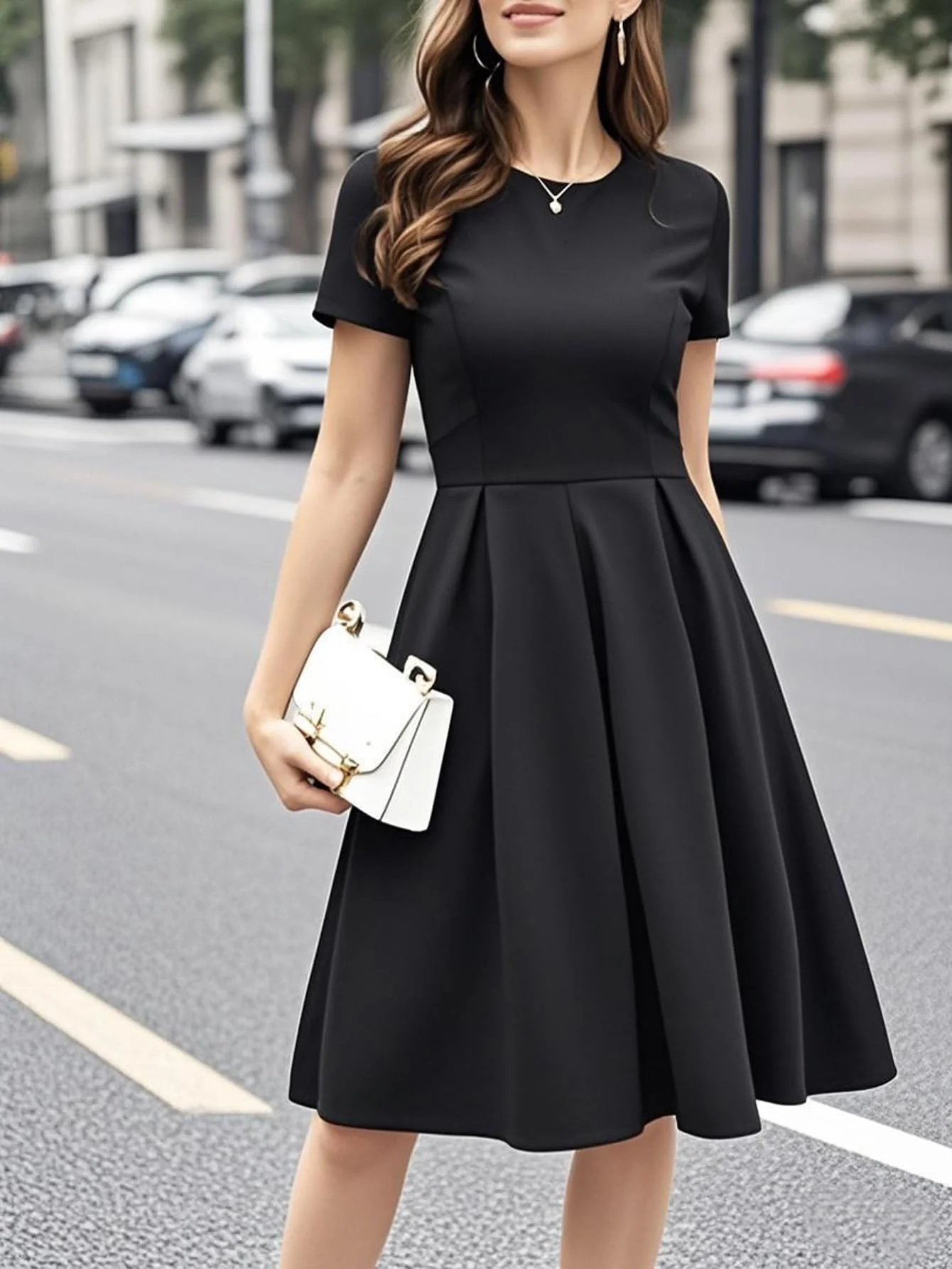 oxiuly Midi Cocktail Dresses for Women Christmas Elegant Casual New Year Hepburn Style Vintage Dress with Pockets S253 Black M - Image 3
