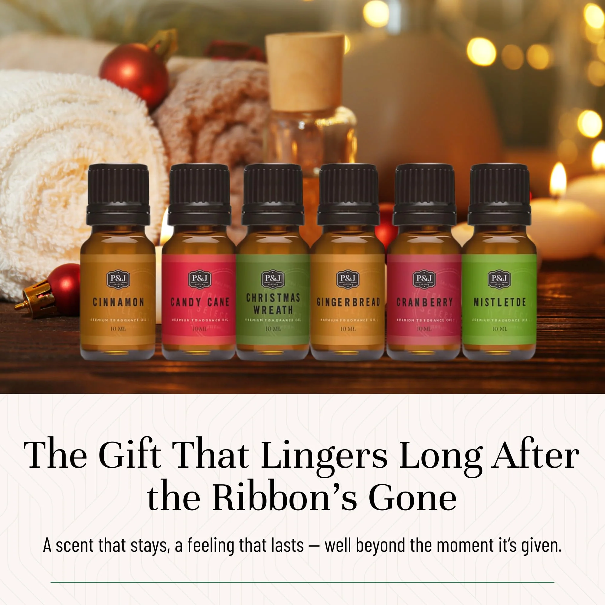 P&J Fragrance Oil Christmas Set | Christmas Wreath, Mistletoe, Candy Cane, Gingerbread, Cinnamon, and Cranberry Candle Scents, Freshie Scents, Candle/Soap Making Supplies - Image 4