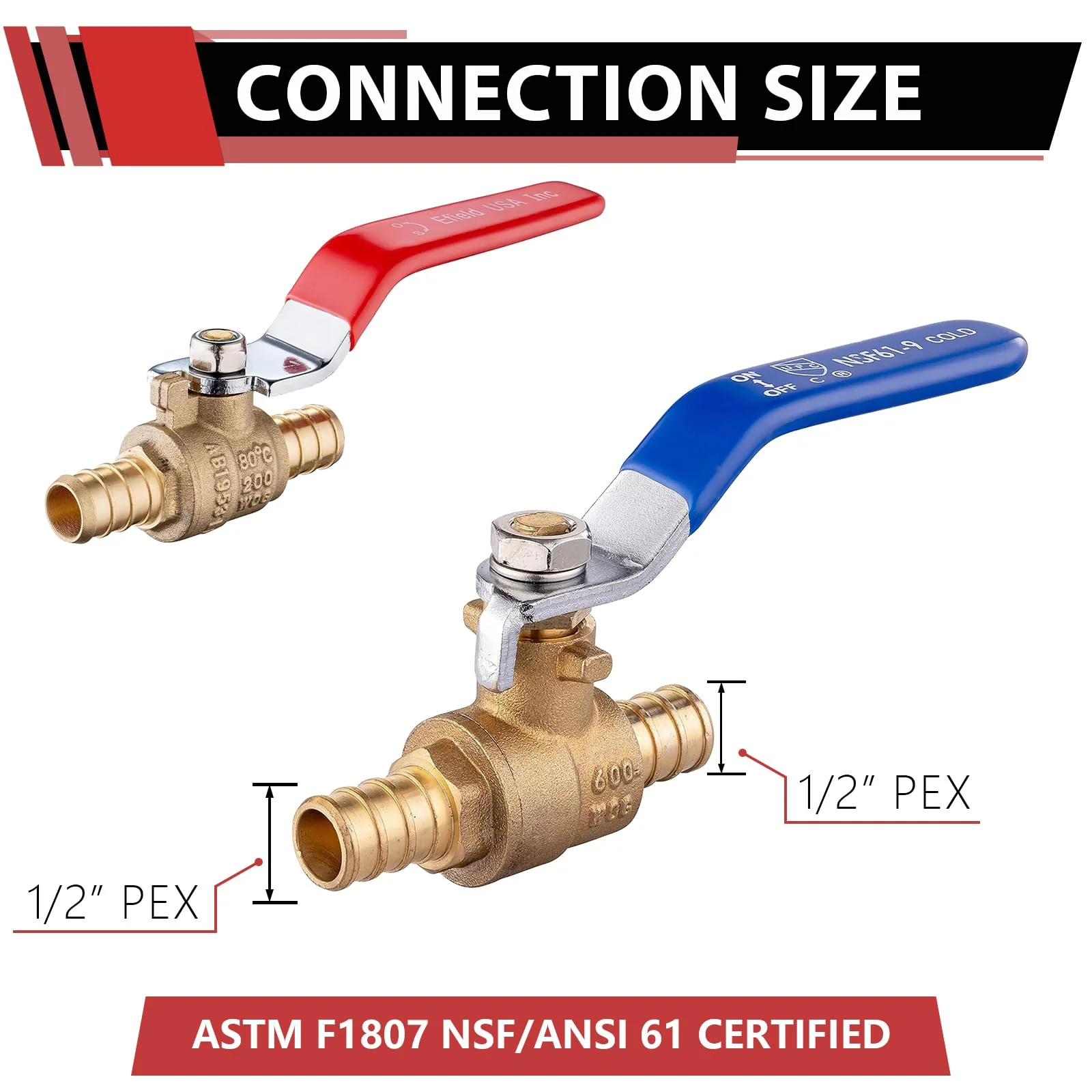 (Pack of 2) EFIELD 1/2 Inch Pex Brass Full Port Shut Off Ball Valve HOT AND COLD,(VALVE001) - Image 7