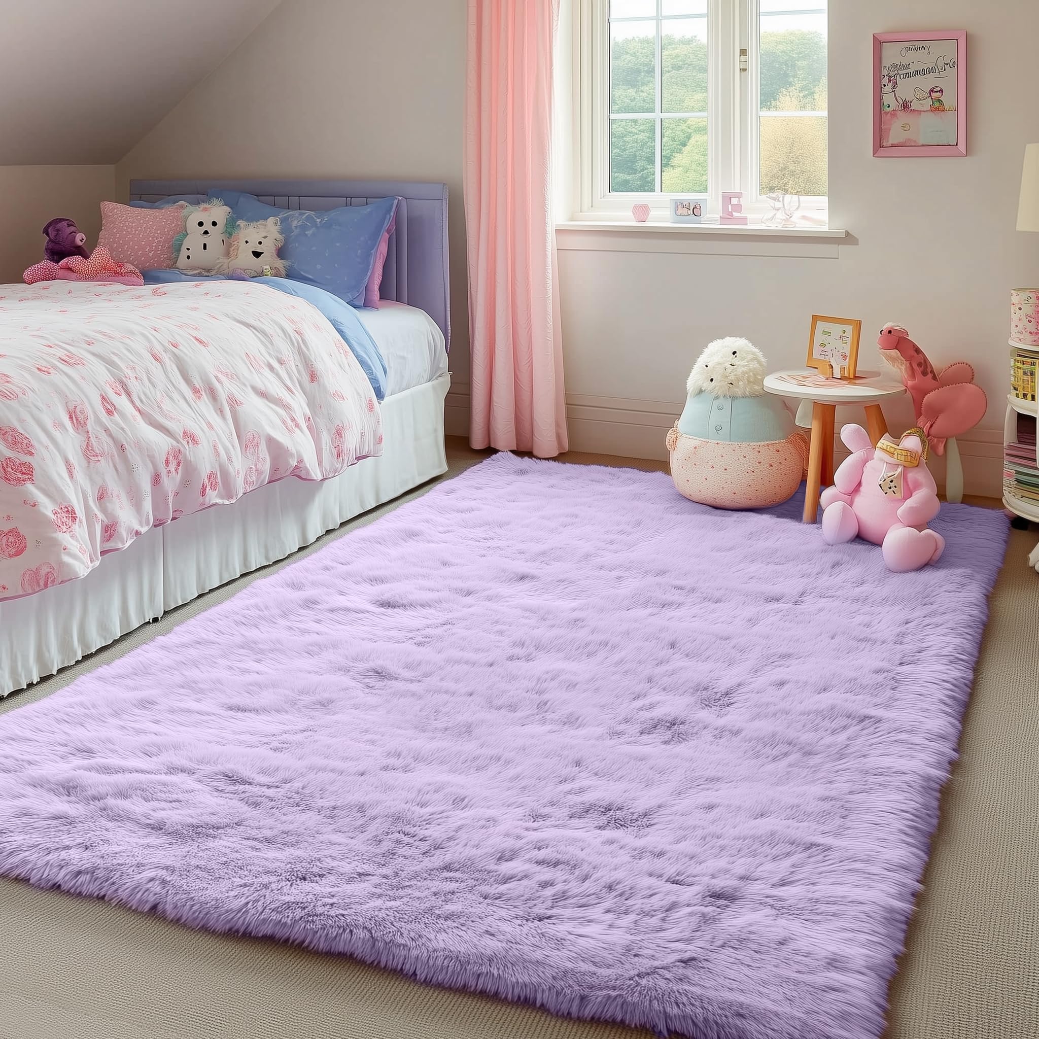 PAGISOFE Fluffy Soft Purple Rug 4' x 6' Rug, Shaggy Rugs for Bedroom Living Room,Furry Rugs for Bedroom Princess,Bedside Rug Nursery Christmas Home Decoration Shag Carpet for Kids Teen's Room - Image 3