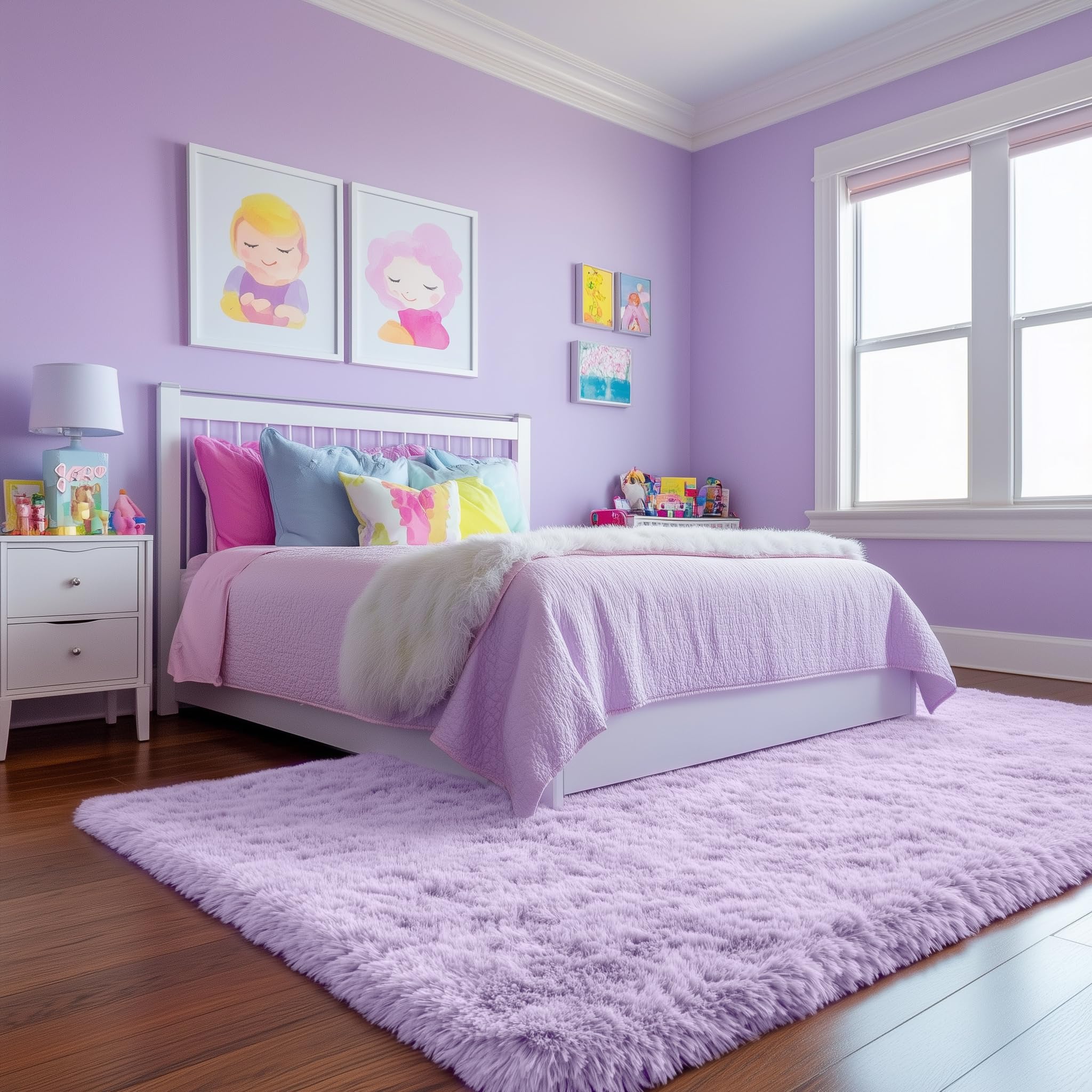 PAGISOFE Fluffy Soft Purple Rug 4' x 6' Rug, Shaggy Rugs for Bedroom Living Room,Furry Rugs for Bedroom Princess,Bedside Rug Nursery Christmas Home Decoration Shag Carpet for Kids Teen's Room - Image 5