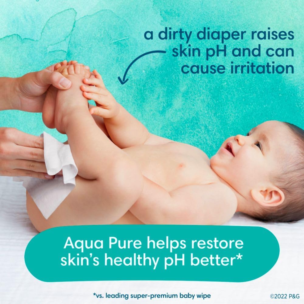 Pampers Baby Wipes Aqua Pure, 99% water-based wipes, Hypoallergenic and Unscented Infant Wipe, 448 Total (8 Flip-Top Packs) - Image 15