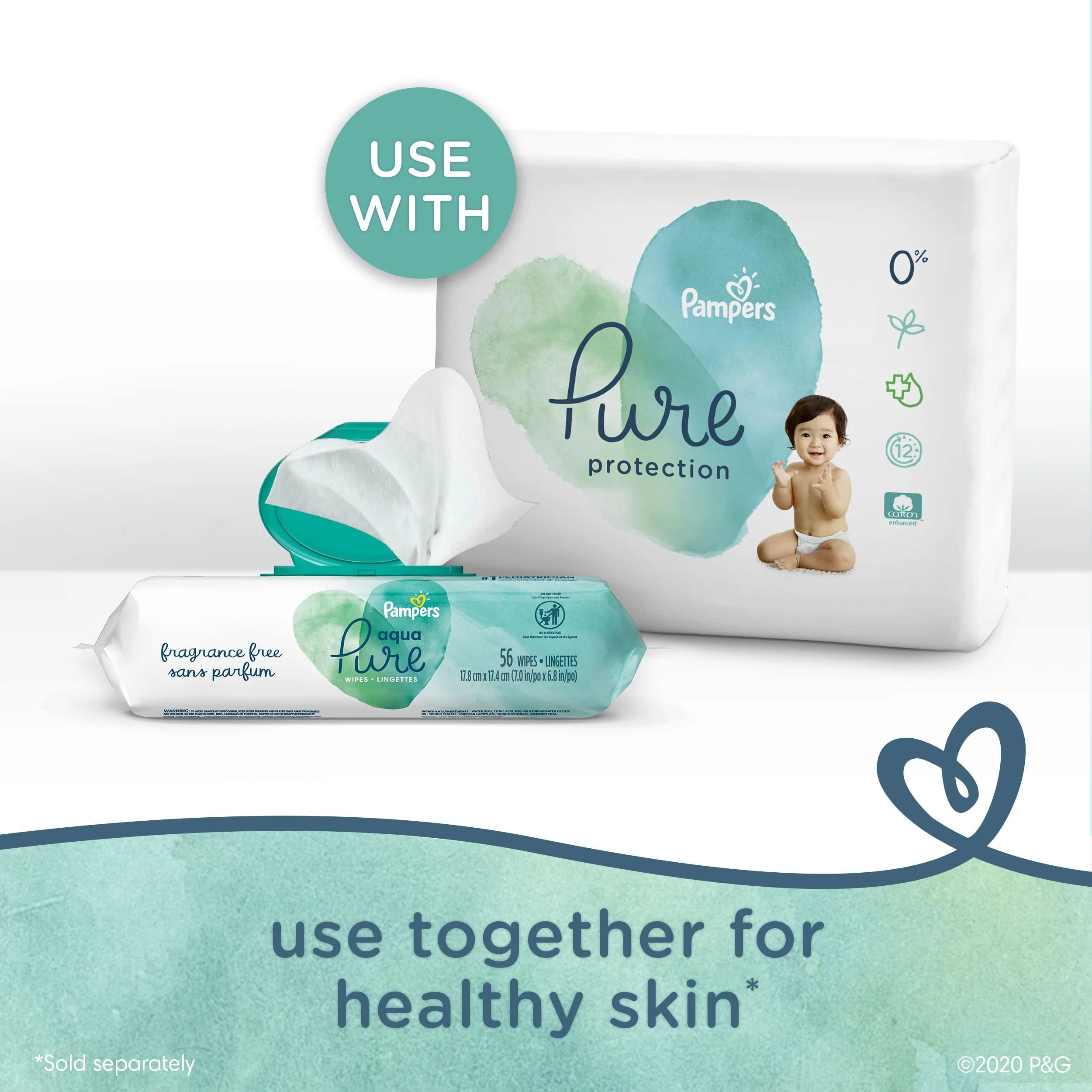 Pampers Baby Wipes Aqua Pure, 99% water-based wipes, Hypoallergenic and Unscented Infant Wipe, 448 Total (8 Flip-Top Packs) - Image 30