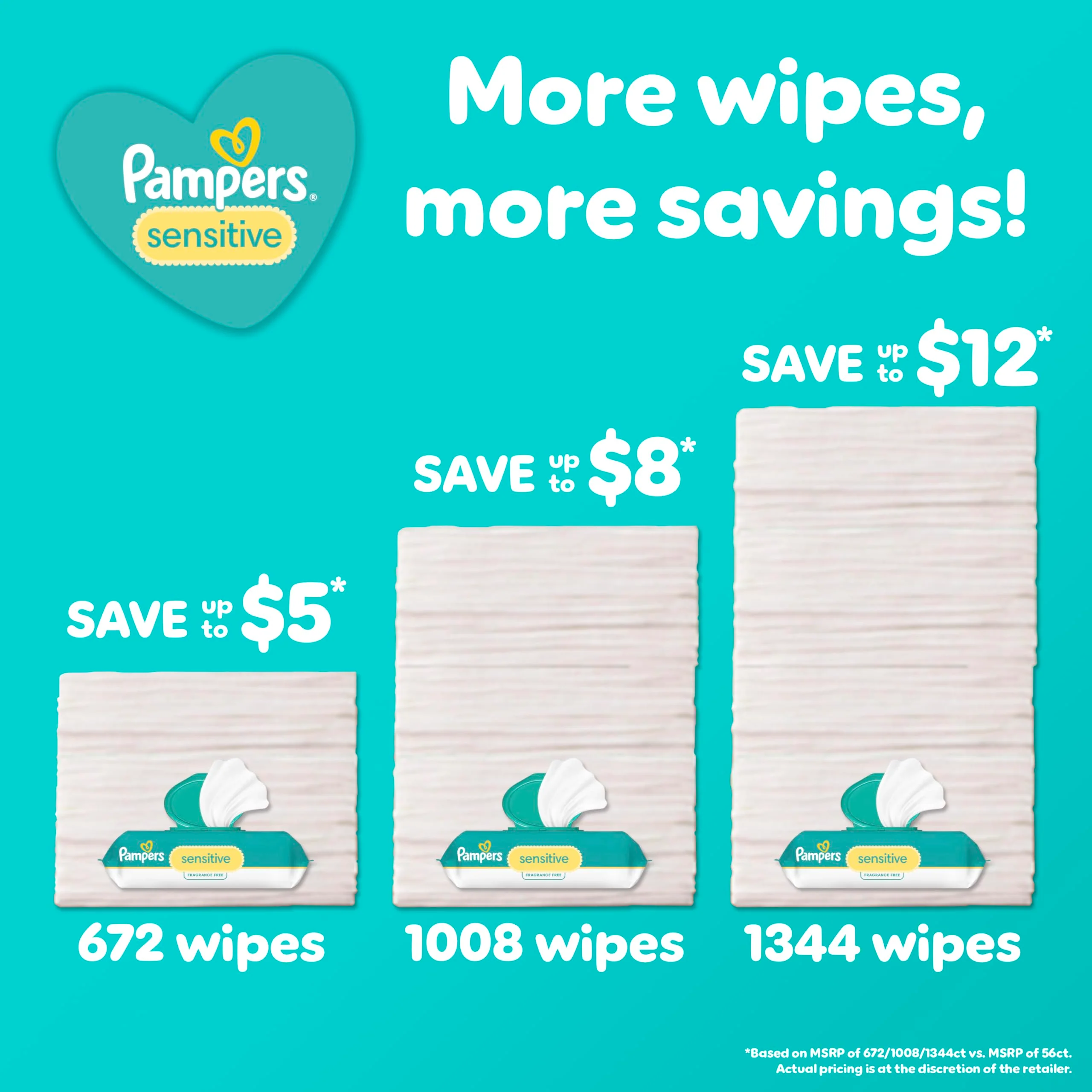 Pampers Baby Wipes, Sensitive, Water Based Wipe, Clinically Proven, Hypoallergenic, and Unscented for Babies, 1008 Wipes Total (12 Flip-Top Packs) - Image 43