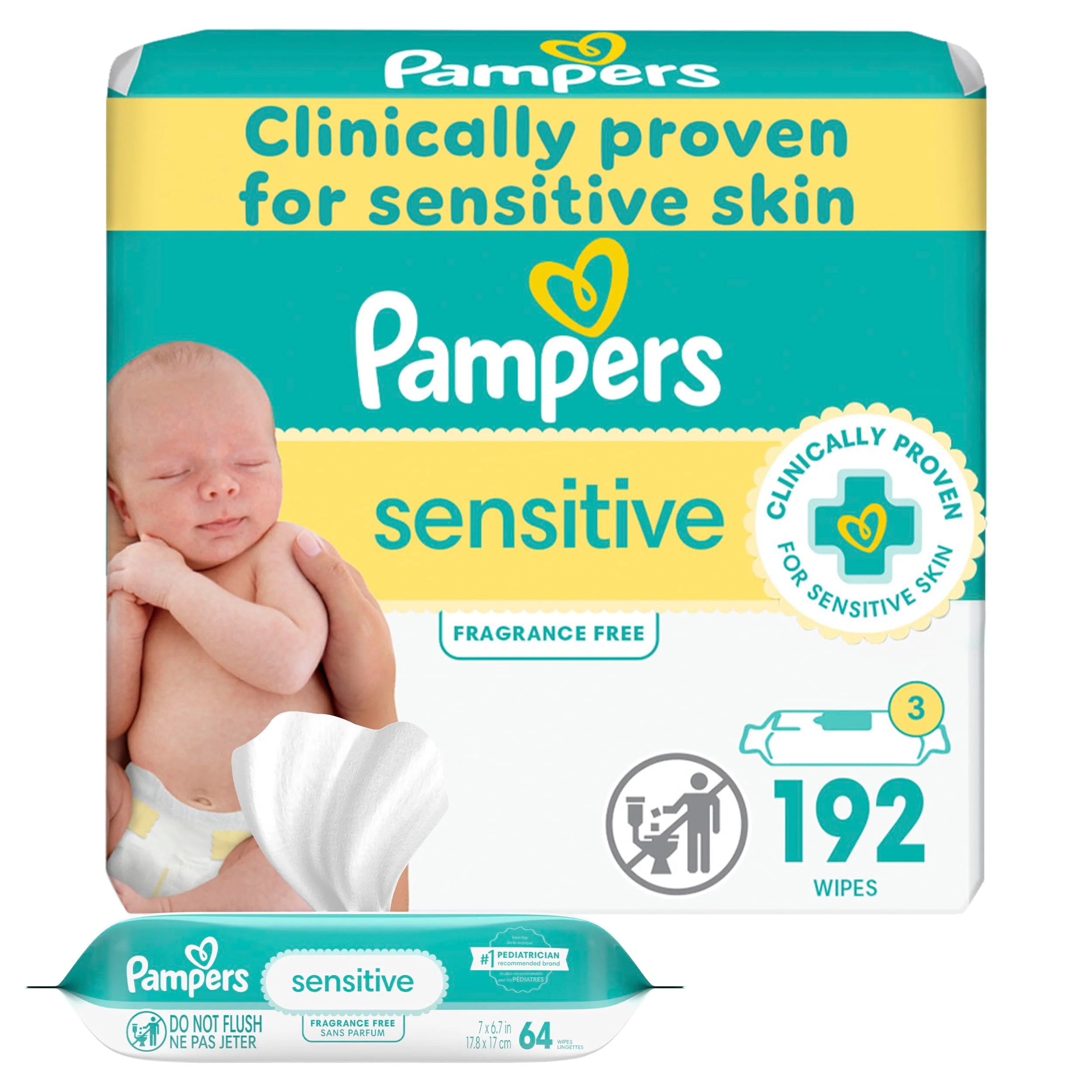 Pampers Baby Wipes, Sensitive, Water Based Wipe, Clinically Proven, Hypoallergenic, and Unscented for Babies, 1008 Wipes Total (12 Flip-Top Packs) - Image 6