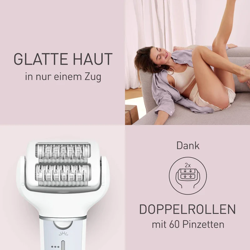 Panasonic ES-EY90-A503 Wet/Dry Epilator, Dual Disc with 60 Tweezers, 90° Swivel Head, 3 Speeds & LED Light, 30 Minutes Operation, Wireless, Hair Remover, Scissors and Foot Care Head - Image 2