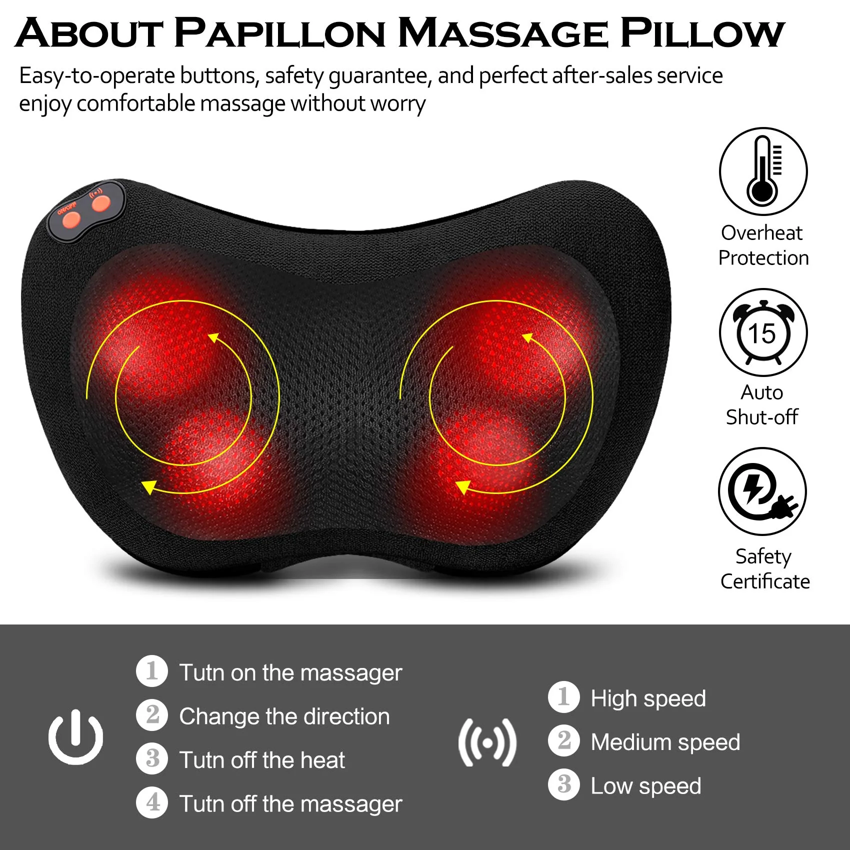 Papillon Back Massager,Shiatsu Neck Massager for Pain Relief,Electric Shoulder Foot Massage Pillow with Heat,Gifts for Mothers Day,Christmas Gifts for Women/Men,Deep Tissue Kneading for Waist,Legs - Image 5